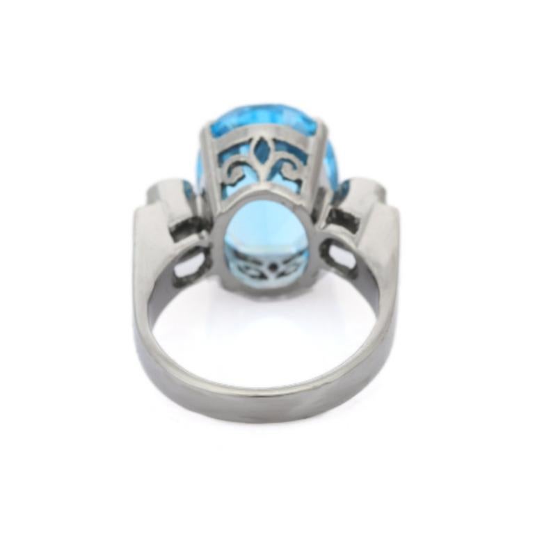 10.96 Carat Blue Topaz and Diamond Sterling Silver Ring for Women 5
