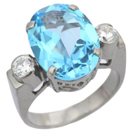 For Sale:  10.96 Carat Blue Topaz and Diamond Sterling Silver Ring for Women