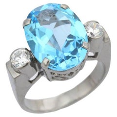 10.96 Carat Blue Topaz and Diamond Sterling Silver Ring for Women
