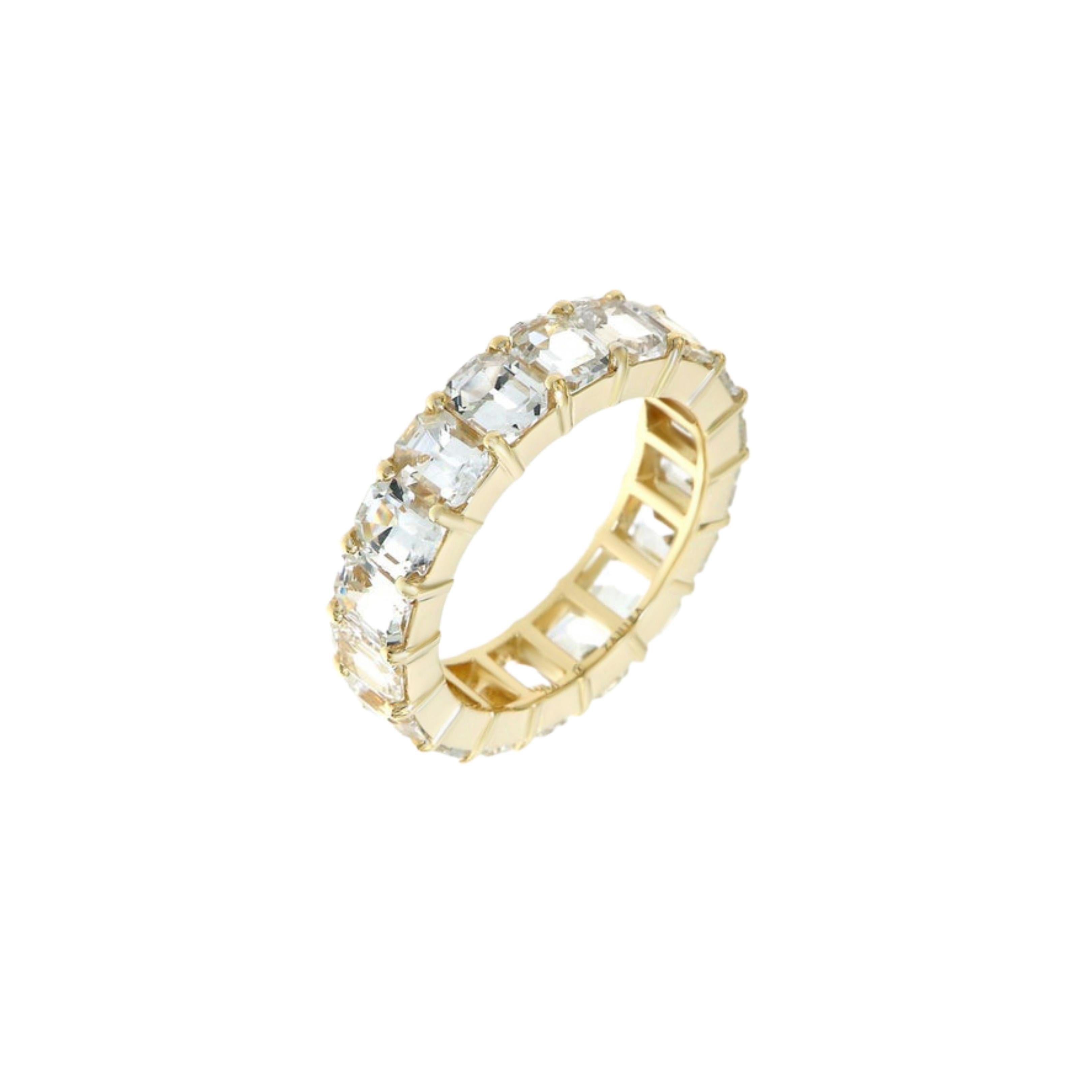 For Sale:  10.96 Carat Emerald Cut White Sapphire Eternity Band in 18 Karat Yellow Gold 2