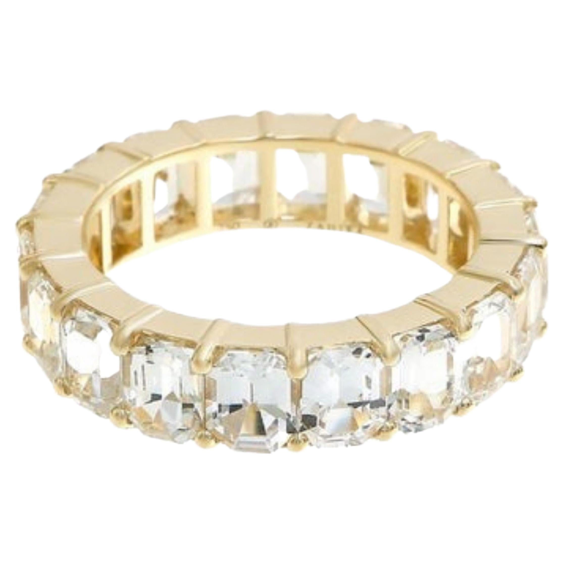 For Sale:  10.96 Carat Emerald Cut White Sapphire Eternity Band in 18 Karat Yellow Gold