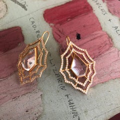 10.96 Carat Kunzite 1.26 Carat Diamond Gold Earrings