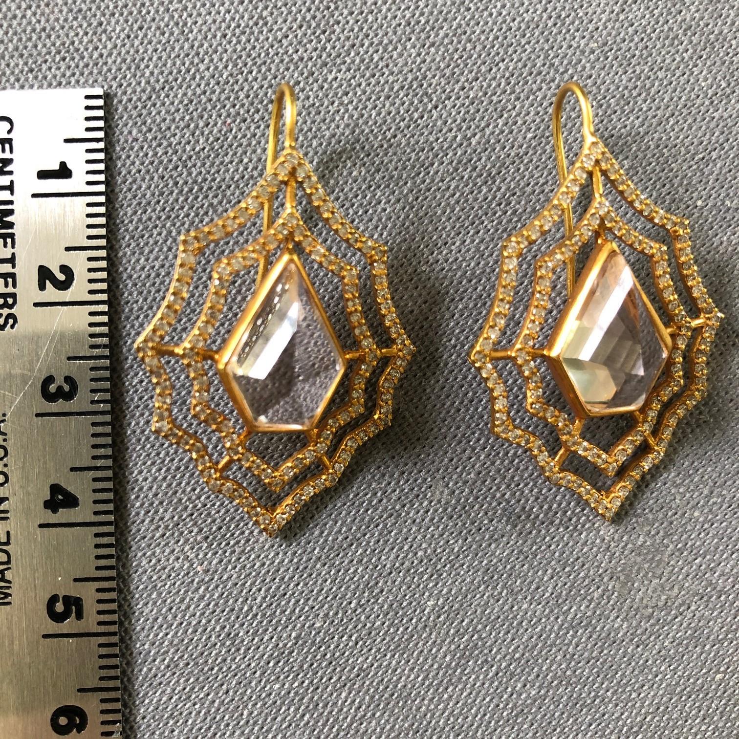 10.96 Carat Kunzite 1.26 Carat Diamond Gold Earrings For Sale 3