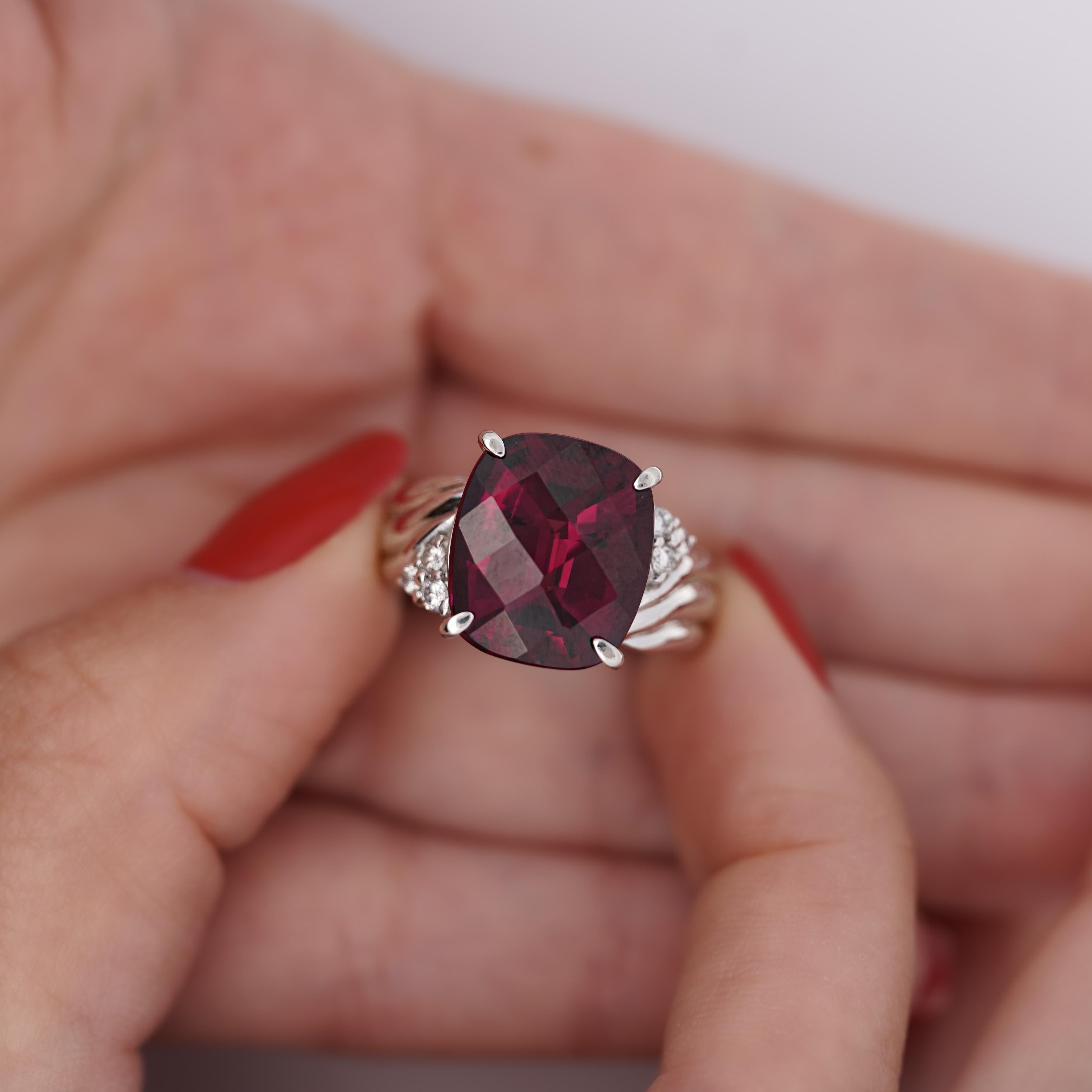 Retro 10.96 Carat Rubellite Tourmaline and Diamond Accent Platinum Ring For Sale