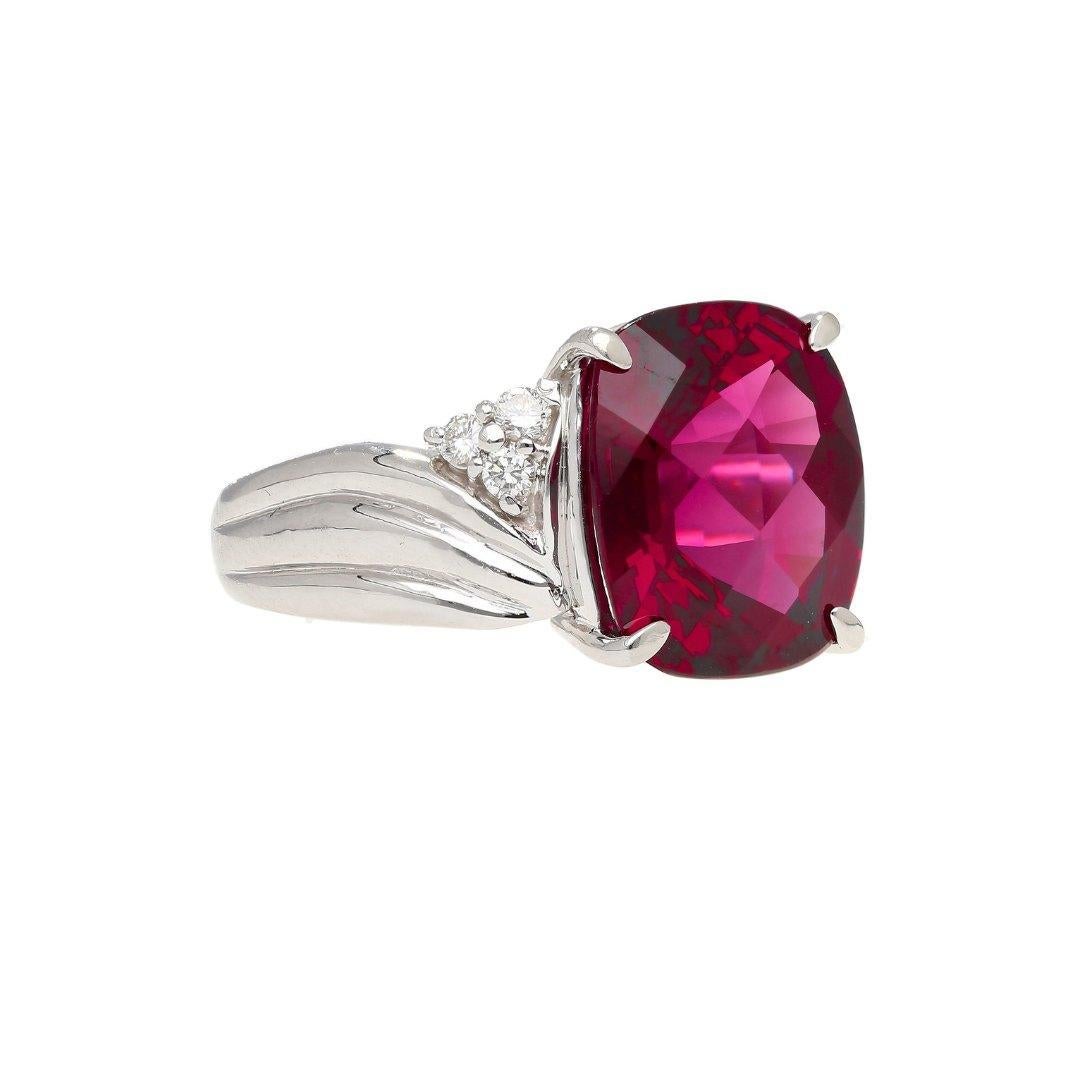 Women's 10.96 Carat Rubellite Tourmaline and Diamond Accent Platinum Ring For Sale