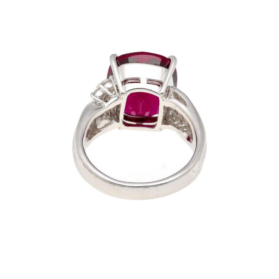 10.96 Carat Rubellite Tourmaline and Diamond Accent Platinum Ring For Sale 1