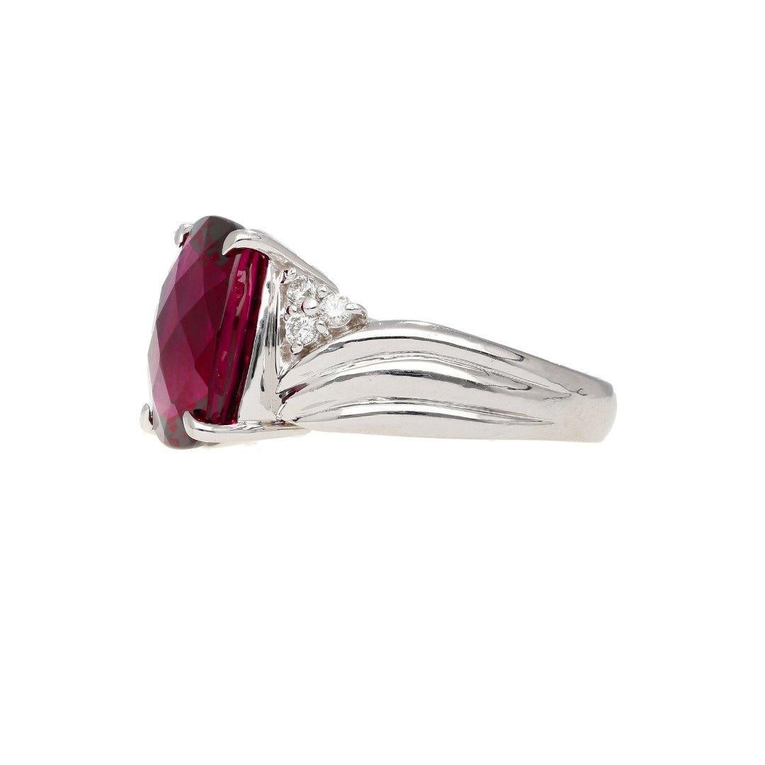 10.96 Carat Rubellite Tourmaline and Diamond Accent Platinum Ring For Sale 2