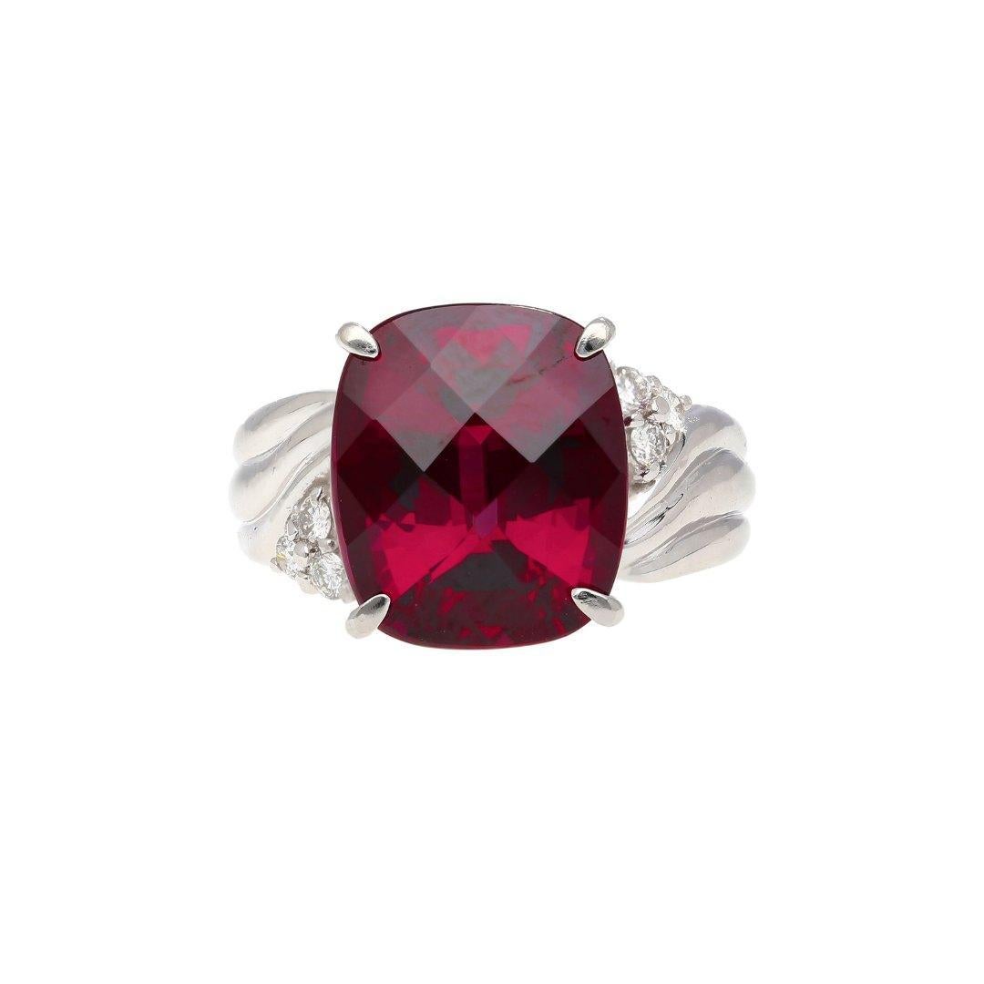 10.96 Carat Rubellite Tourmaline and Diamond Accent Platinum Ring For Sale 3