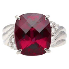 10.96 Carat Rubellite Tourmaline and Diamond Accent Platinum Ring