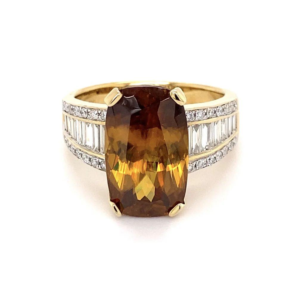 Modern 10.96 Carat Sphene Gemstone and Diamond Gold Vintage Cocktail Ring For Sale