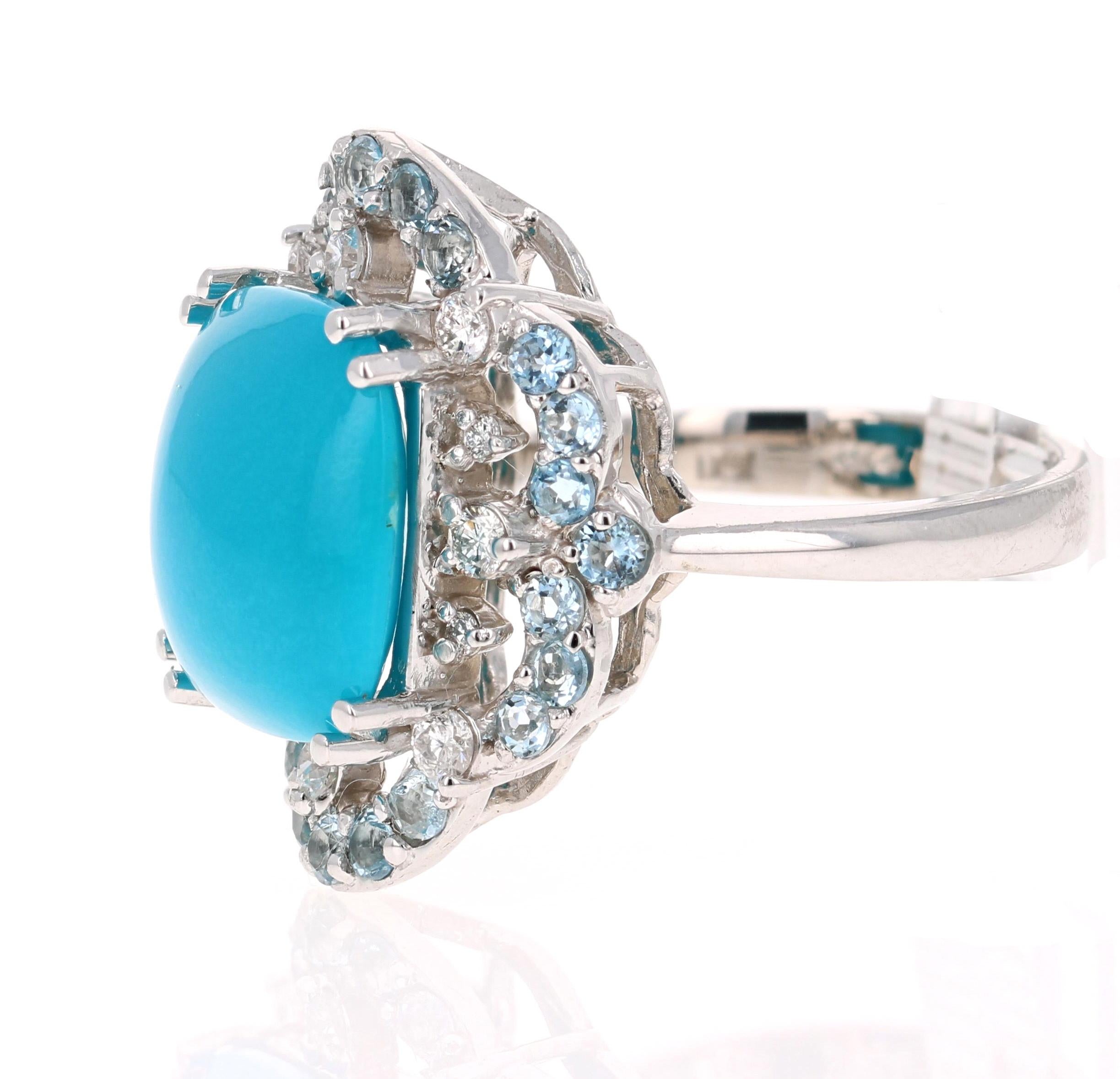 Contemporary 10.96 Carat Turquoise Diamond 14 Karat White Gold Cocktail Ring For Sale