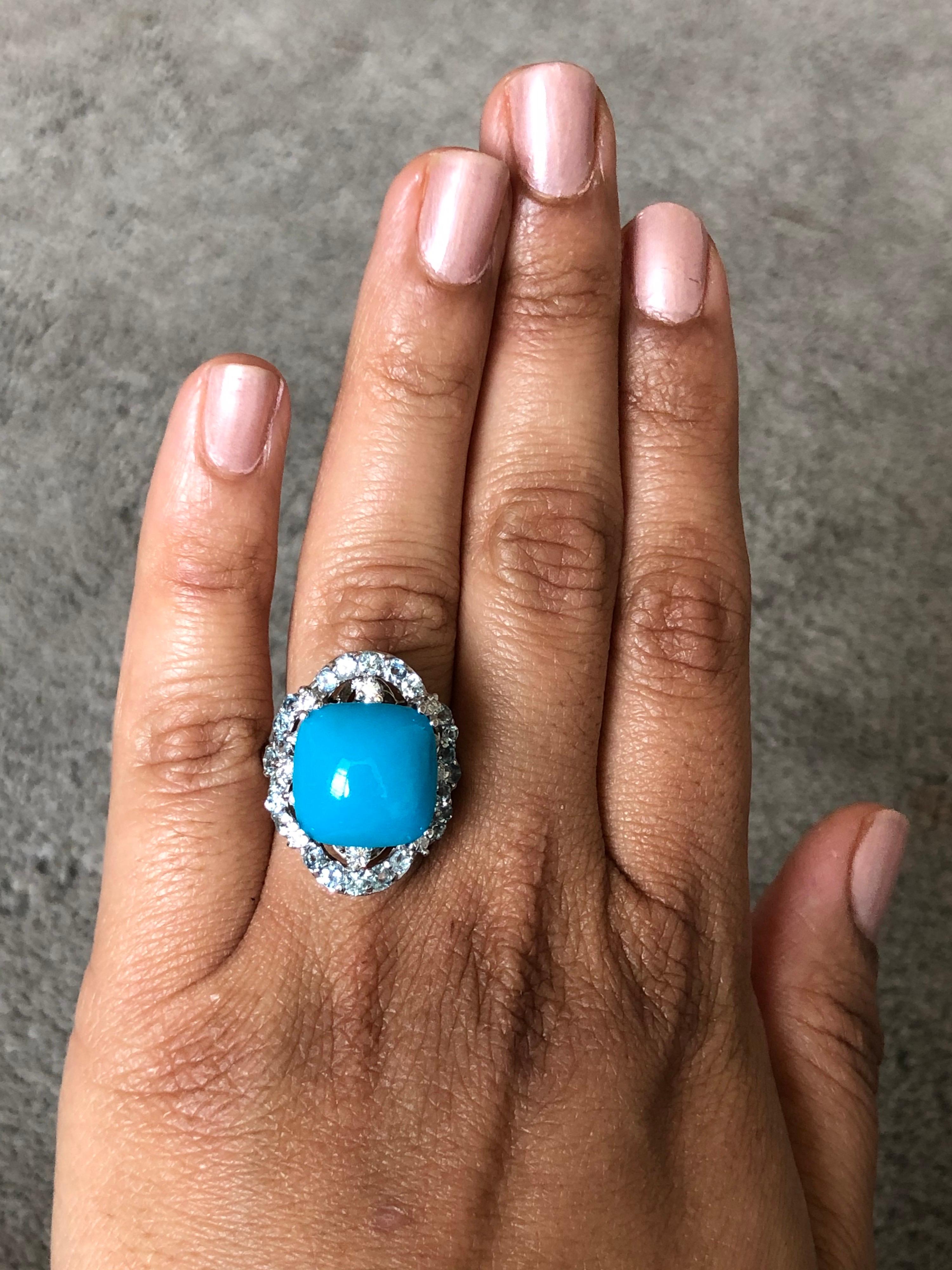 10.96 Carat Turquoise Diamond 14 Karat White Gold Cocktail Ring In New Condition For Sale In Los Angeles, CA