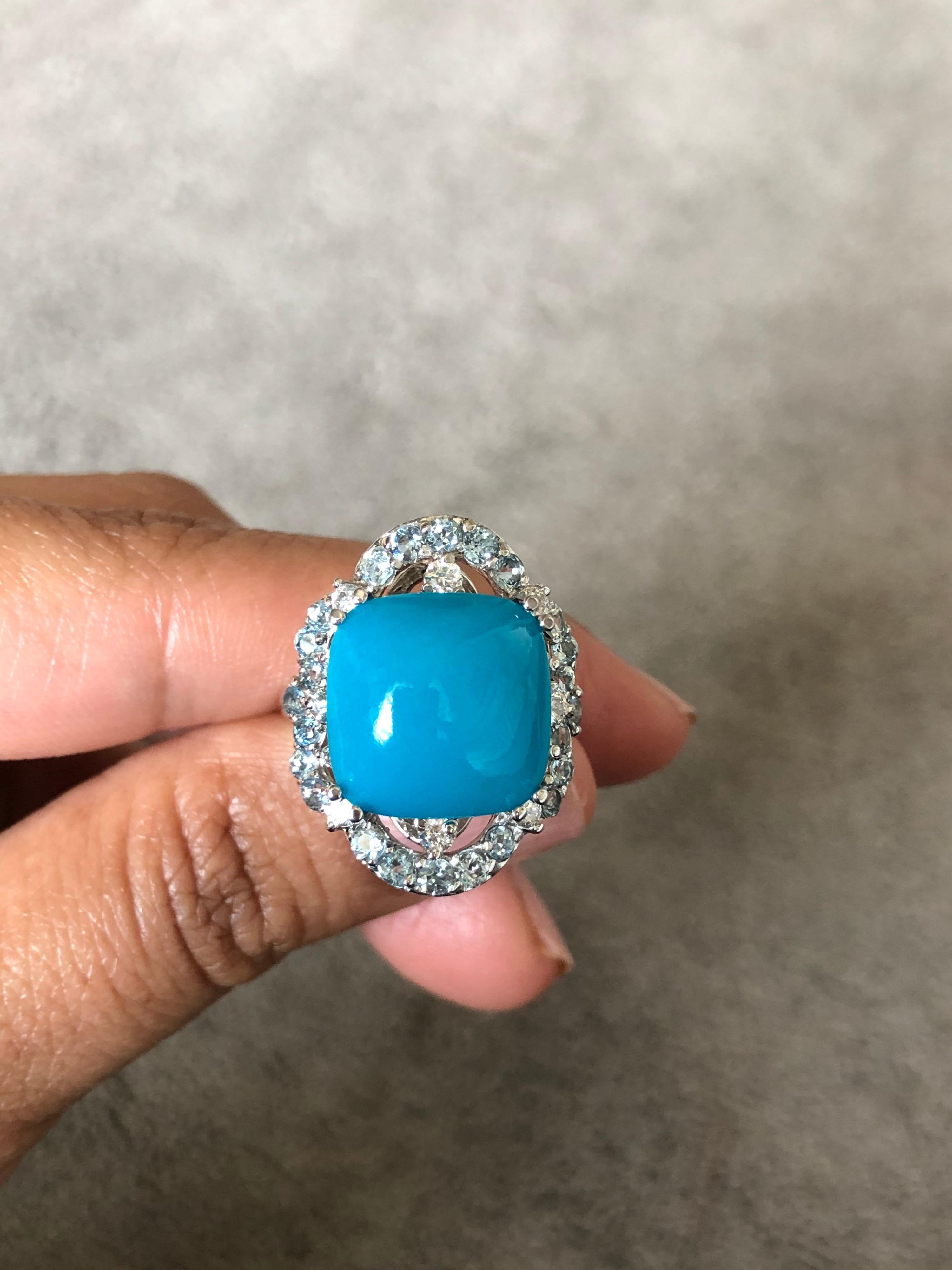 10.96 Carat Turquoise Diamond 14 Karat White Gold Cocktail Ring For Sale 1