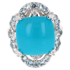 10.96 Carat Turquoise Diamond 14 Karat White Gold Cocktail Ring