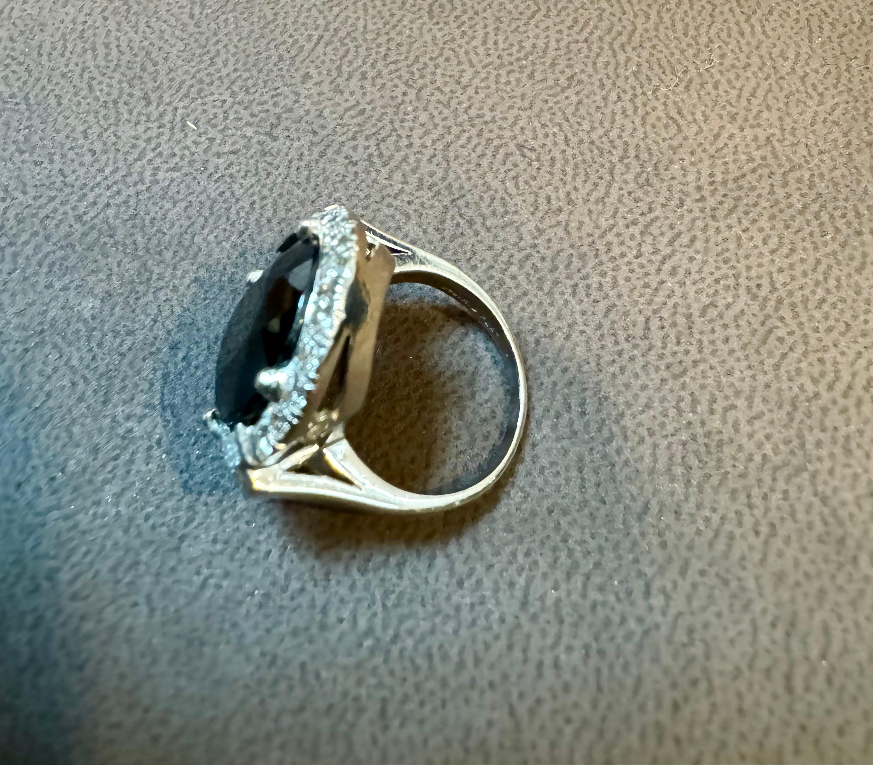 10.96 Ct Mid Night Blue Sapphire & 1 Ct Diamond Cocktail Ring, Platinum, Estate For Sale 5