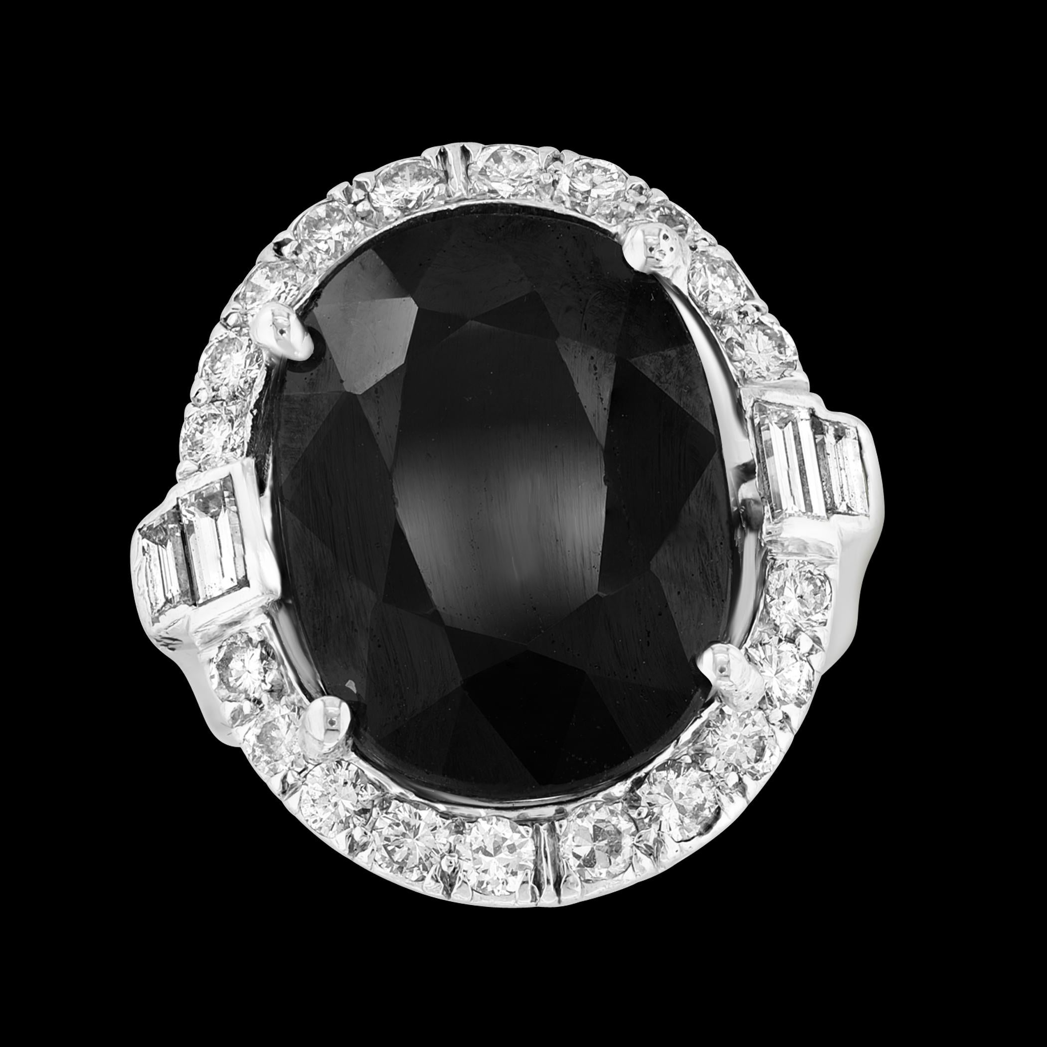 10.96 Ct Mid Night Blue Sapphire & 1 Ct Diamond Cocktail Ring, Platinum, Estate For Sale 8