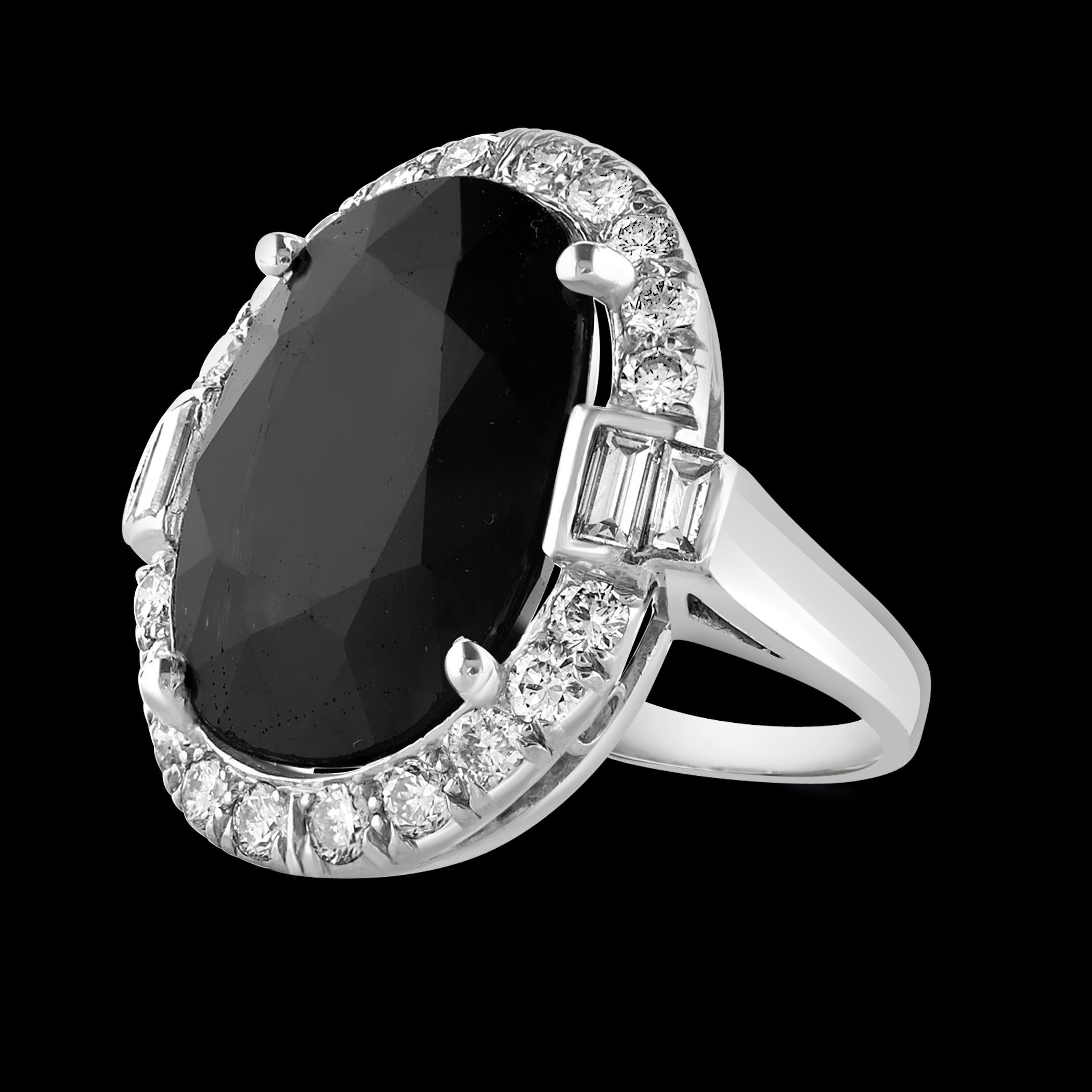 10.96 Ct Mid Night Blue Sapphire & 1 Ct Diamond Cocktail Ring, Platinum, Estate For Sale 9