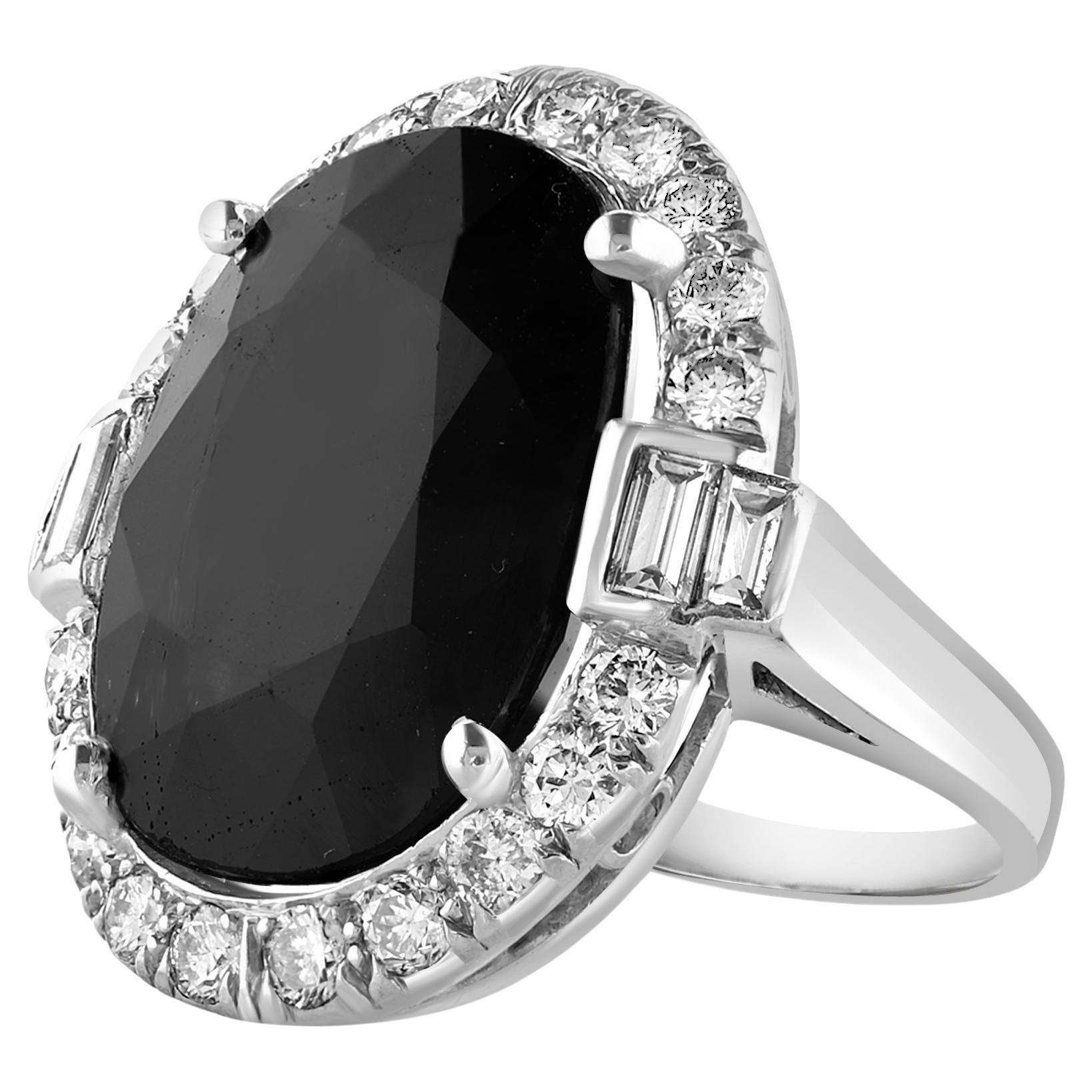 Anillo de cóctel de zafiro azul medianoche de 10,96 qt y diamante de 1 qt, platino, finca
