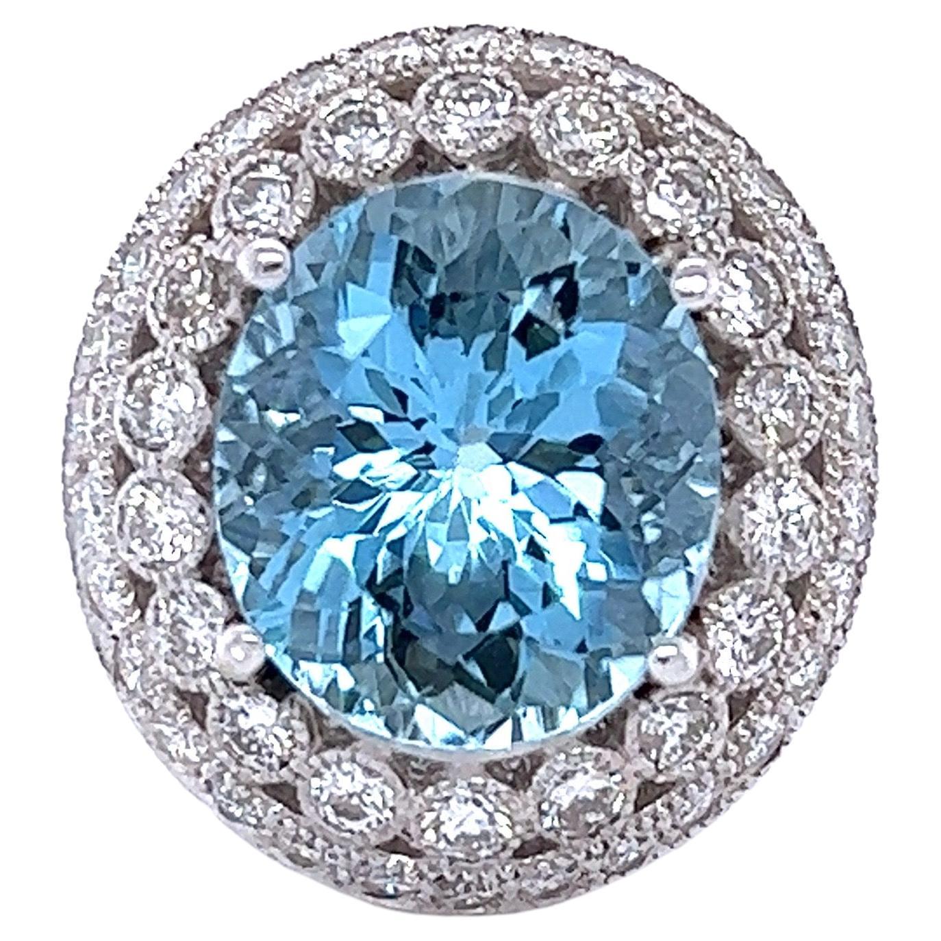 10.97 Carat Aquamarine Diamond White Gold Cocktail Ring For Sale