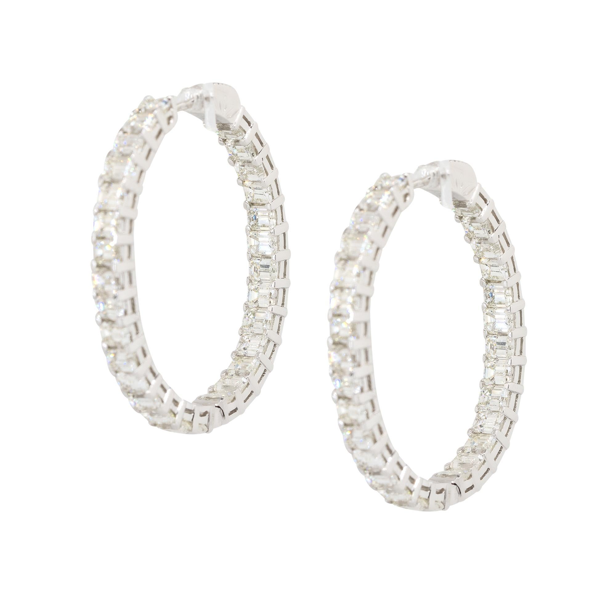 emerald cut diamond hoop earrings