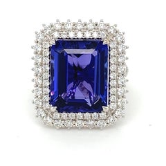 10.97 Carat Emerald Cut Tanzanite Diamond Halo Ring