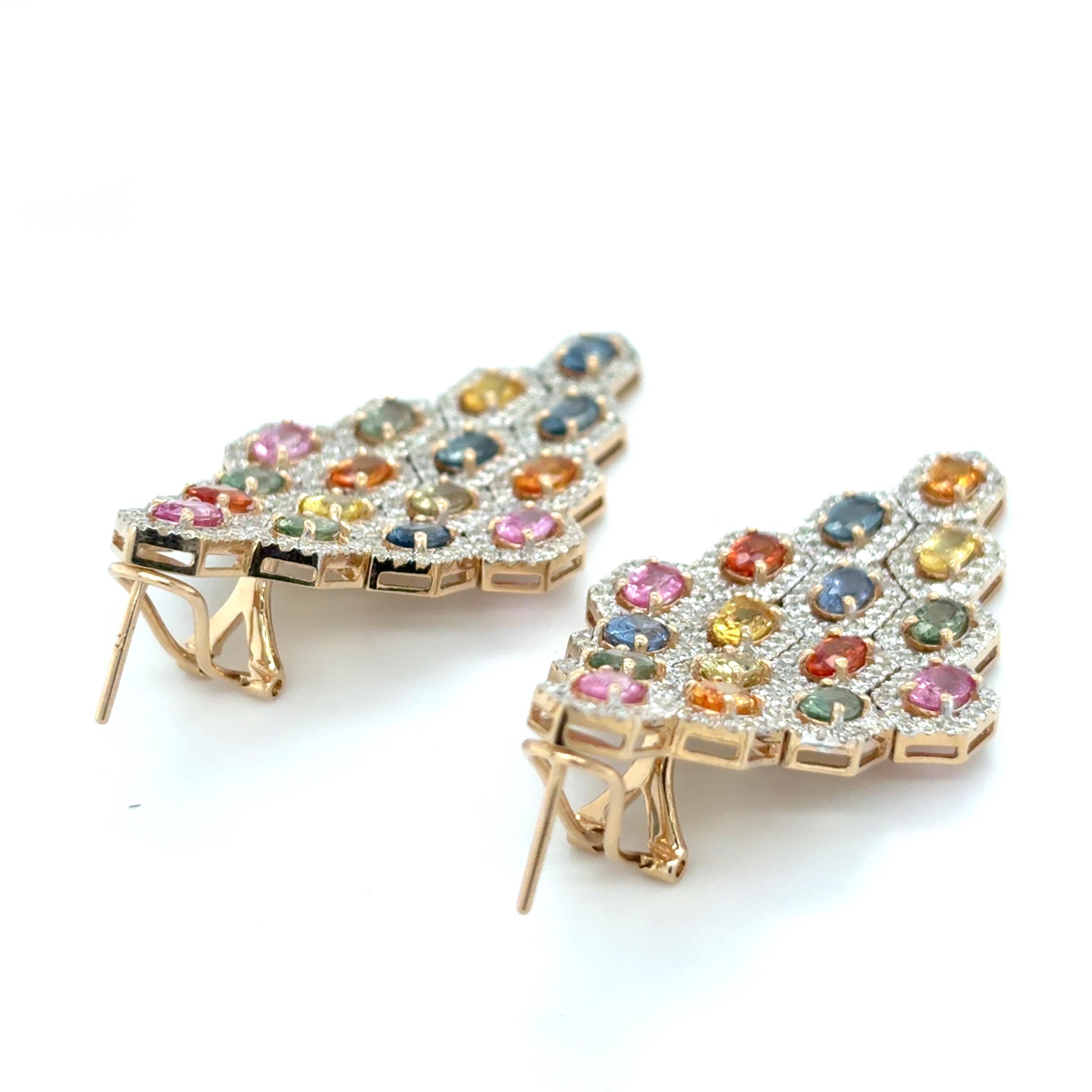 10,97 Karat Multicolor Saphir-Diamant-Ohrringe mit Ovalschliff im Angebot 5