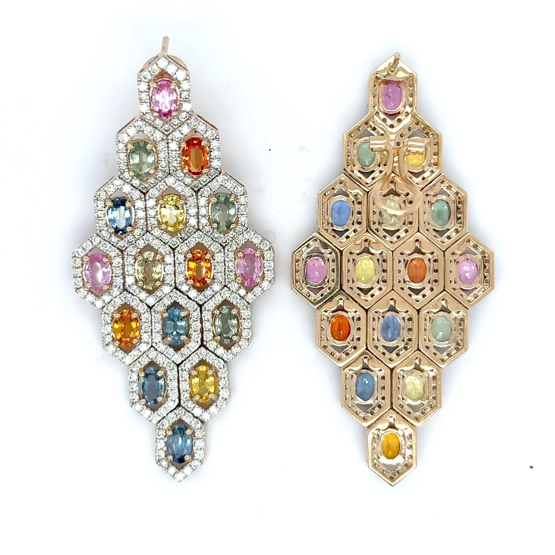 10,97 Karat Multicolor Saphir-Diamant-Ohrringe mit Ovalschliff im Angebot 6