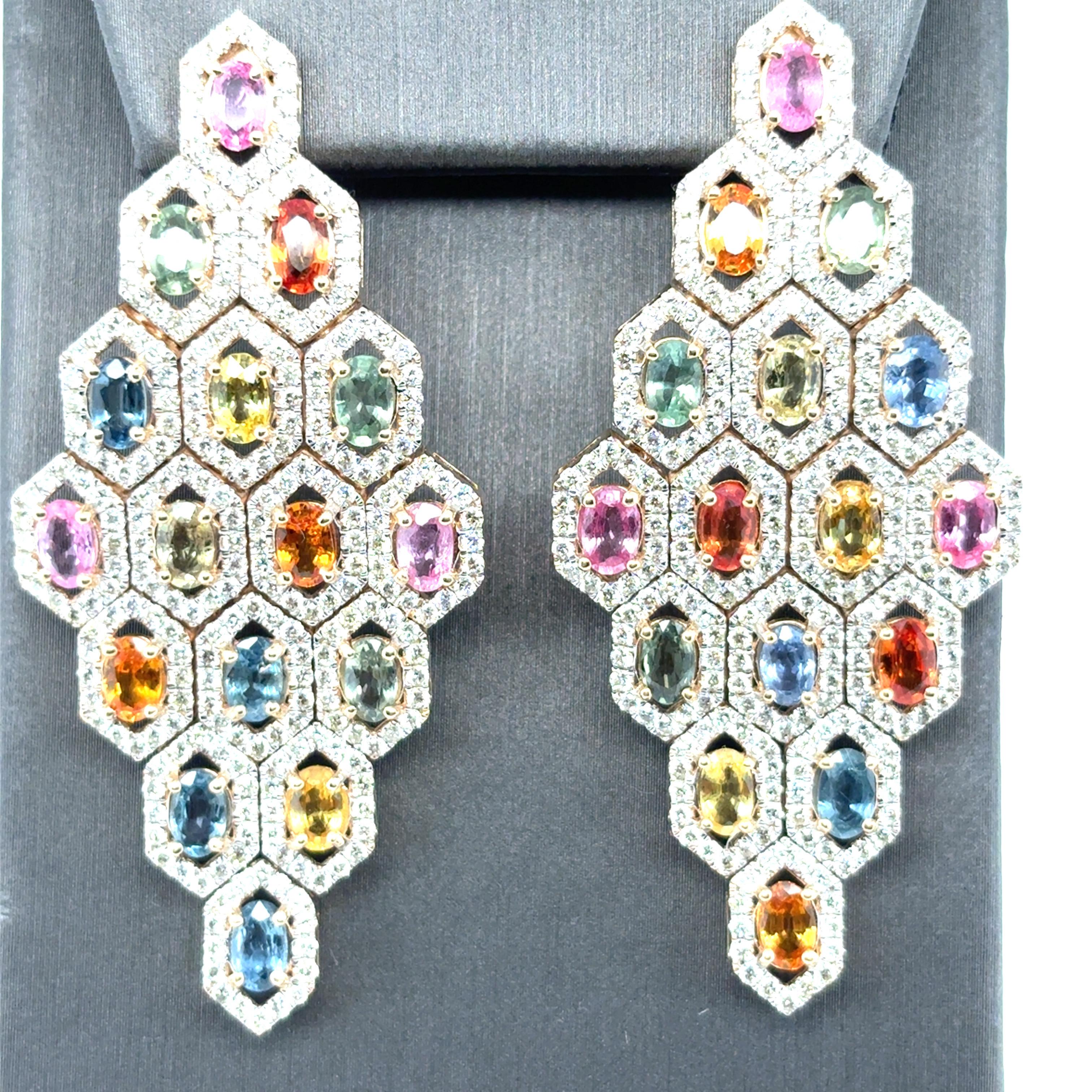 10,97 Karat Multicolor Saphir-Diamant-Ohrringe mit Ovalschliff im Angebot 7