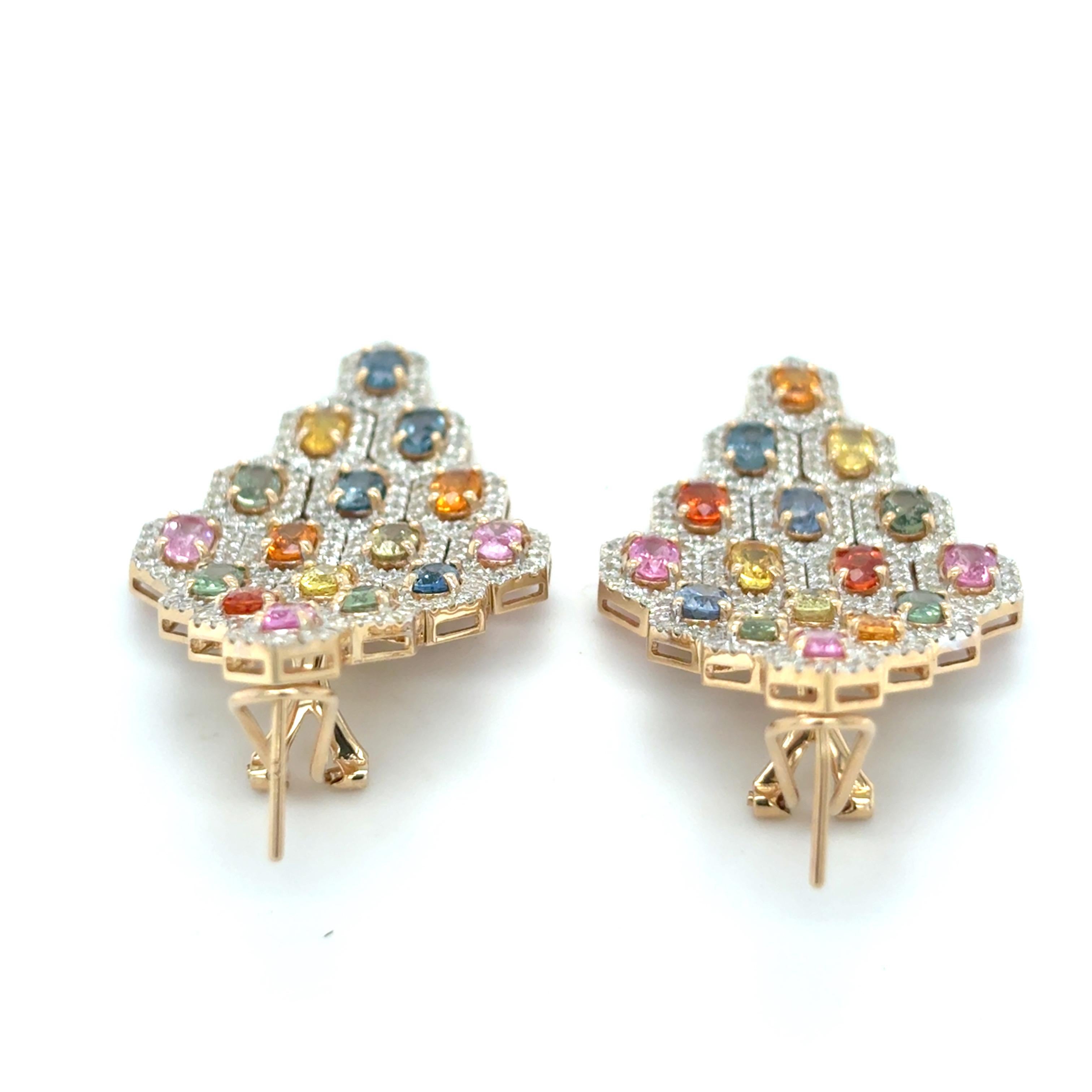 10,97 Karat Multicolor Saphir-Diamant-Ohrringe mit Ovalschliff im Angebot 8