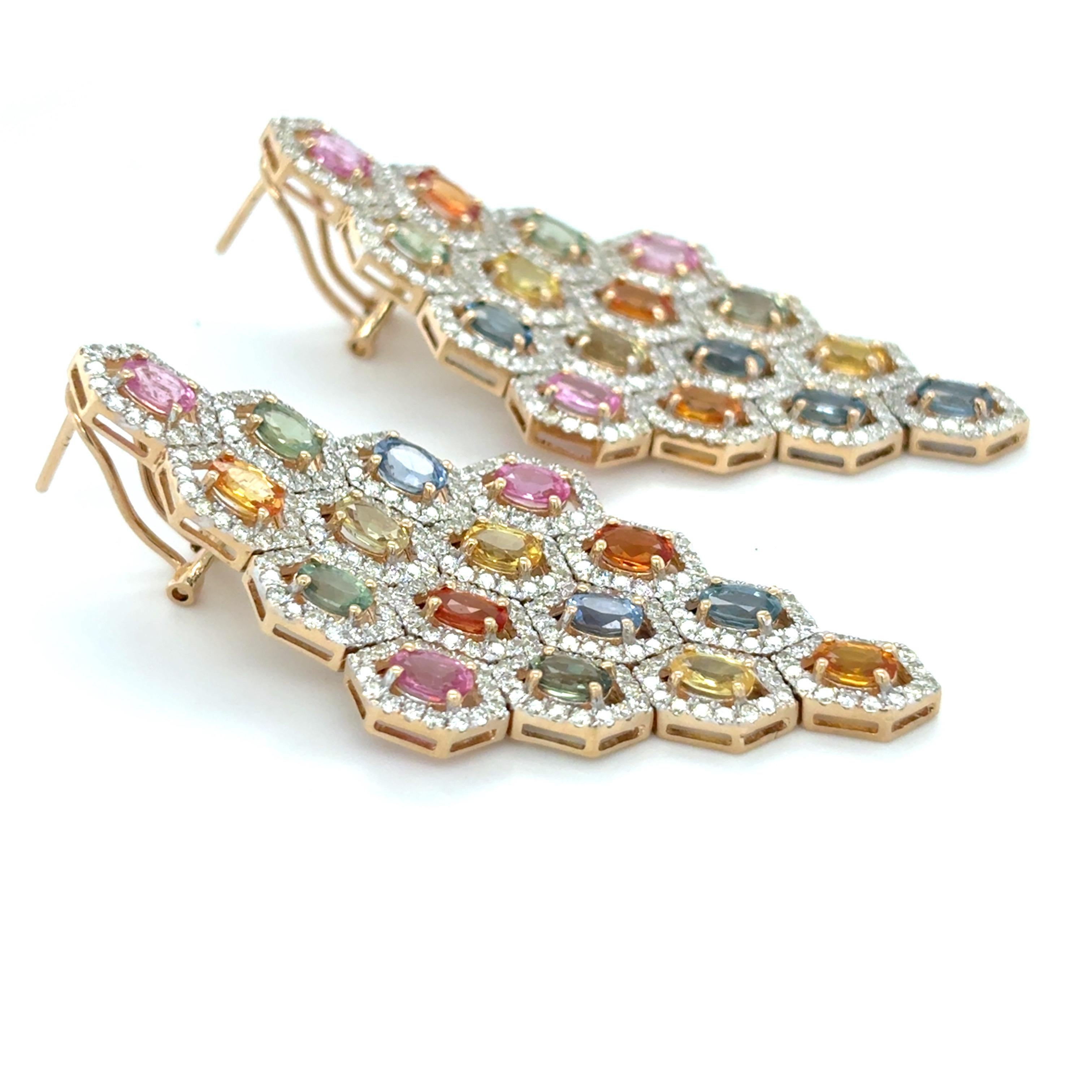 10,97 Karat Multicolor Saphir-Diamant-Ohrringe mit Ovalschliff Damen im Angebot