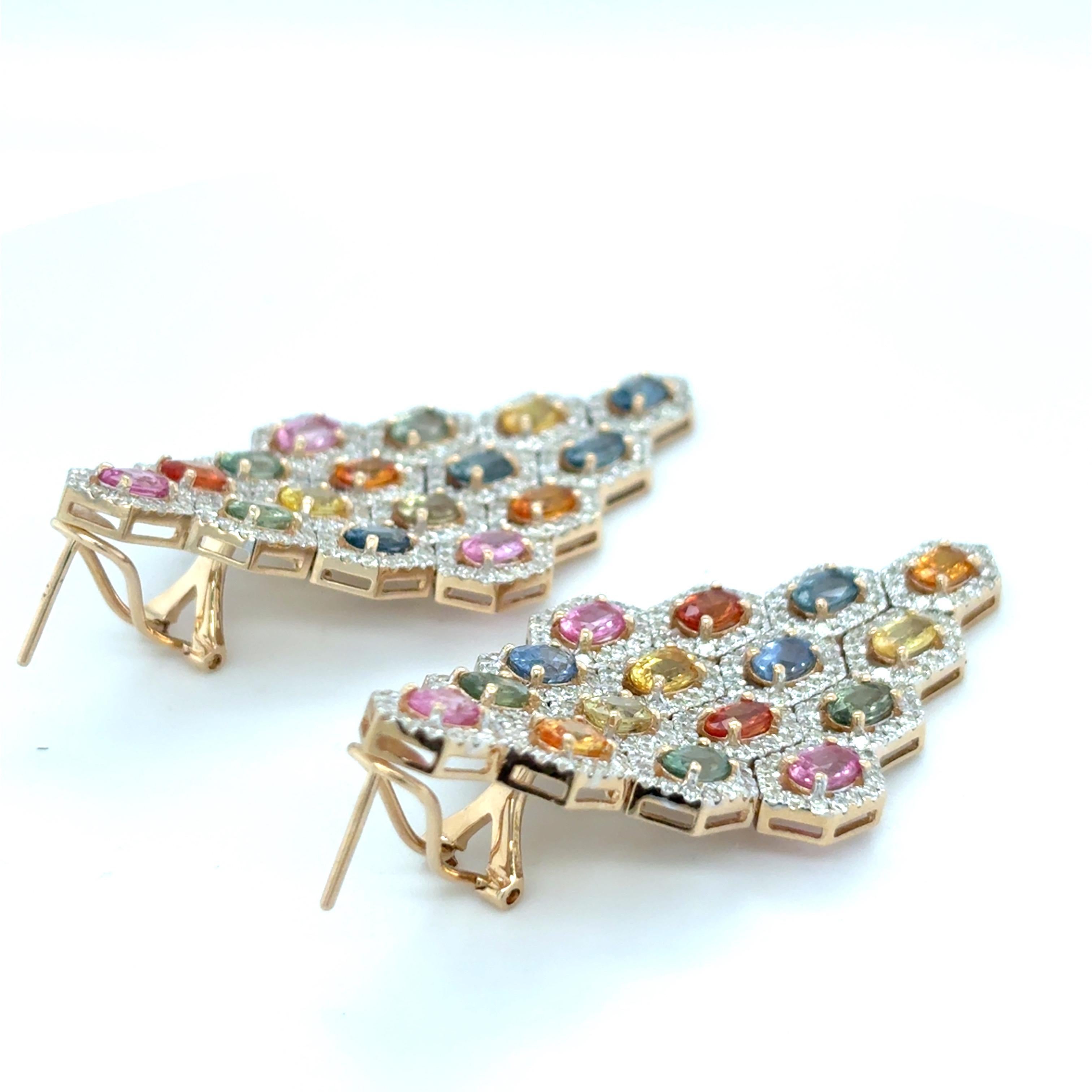 10,97 Karat Multicolor Saphir-Diamant-Ohrringe mit Ovalschliff im Angebot 1