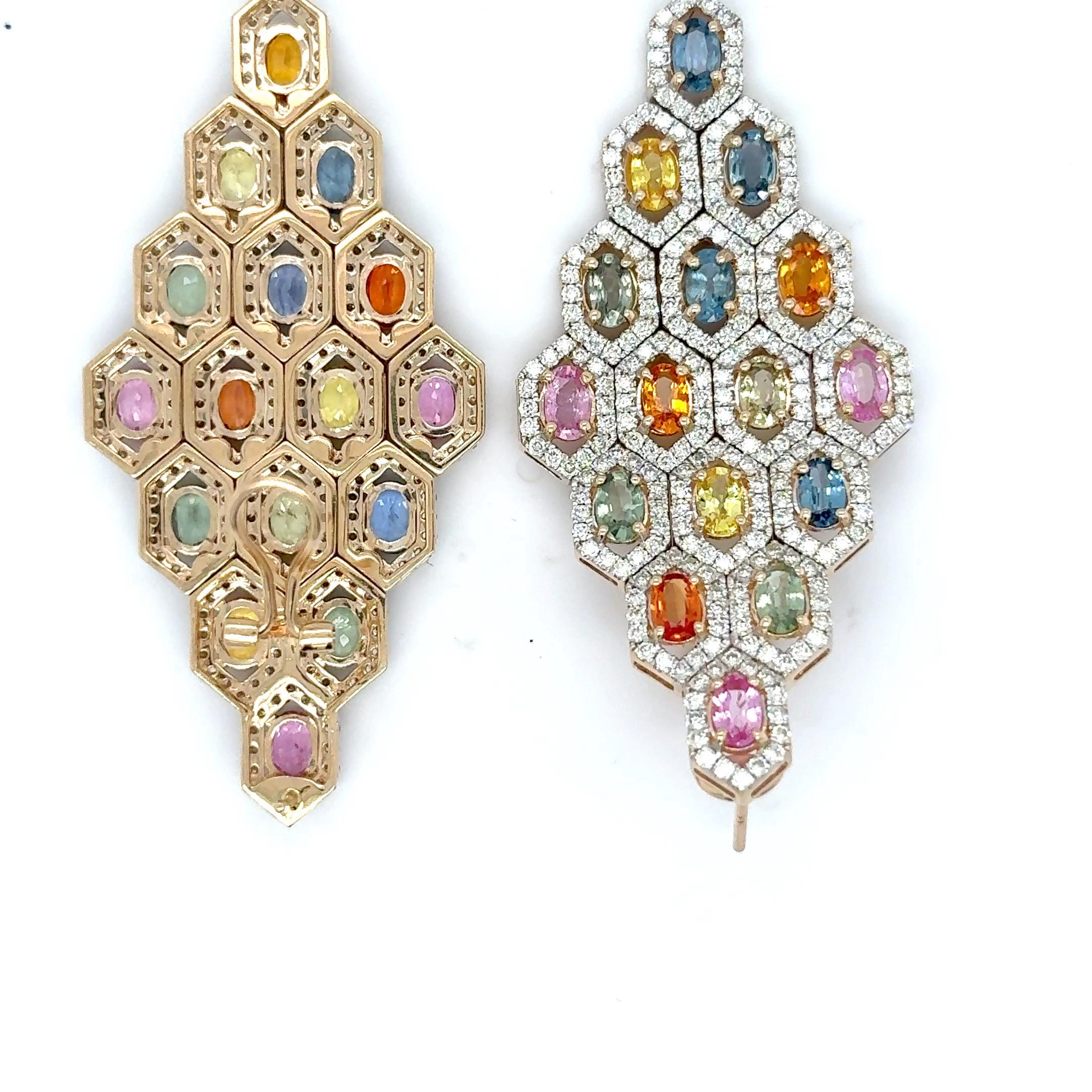 10,97 Karat Multicolor Saphir-Diamant-Ohrringe mit Ovalschliff im Angebot 2