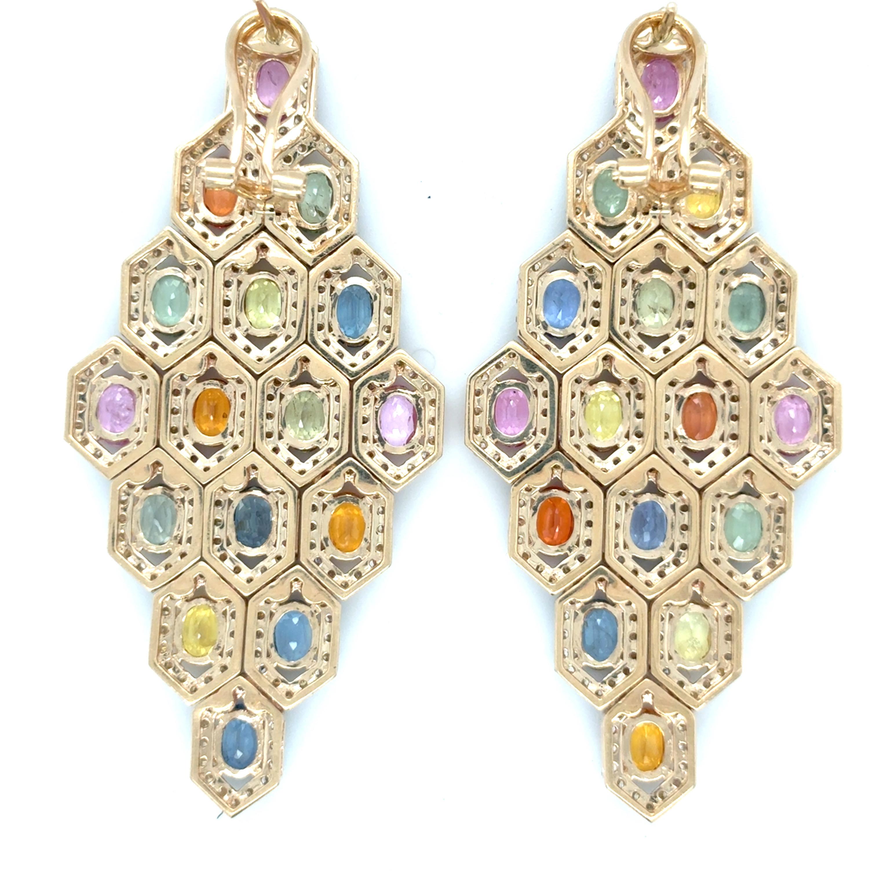 10,97 Karat Multicolor Saphir-Diamant-Ohrringe mit Ovalschliff im Angebot 3