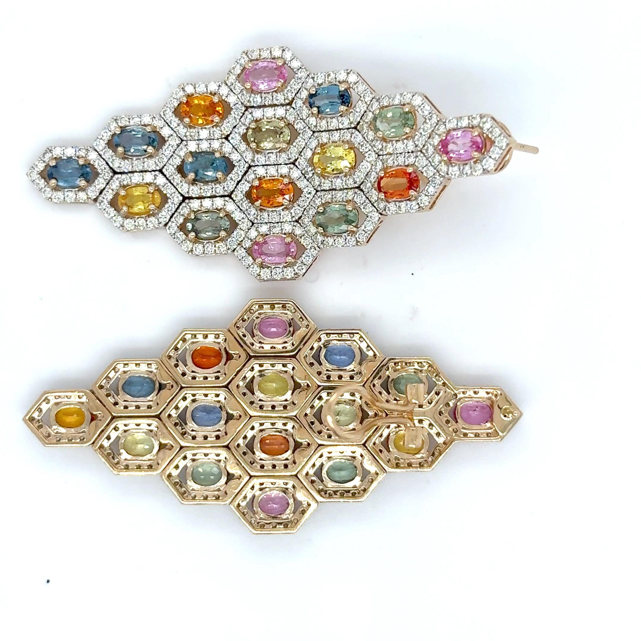 10,97 Karat Multicolor Saphir-Diamant-Ohrringe mit Ovalschliff im Angebot 4