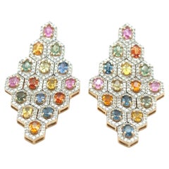 10,97 Karat Multicolor Saphir-Diamant-Ohrringe mit Ovalschliff