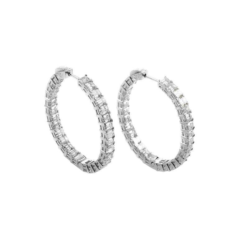10.97 Carat Platinum and Diamond Hoop Earrings