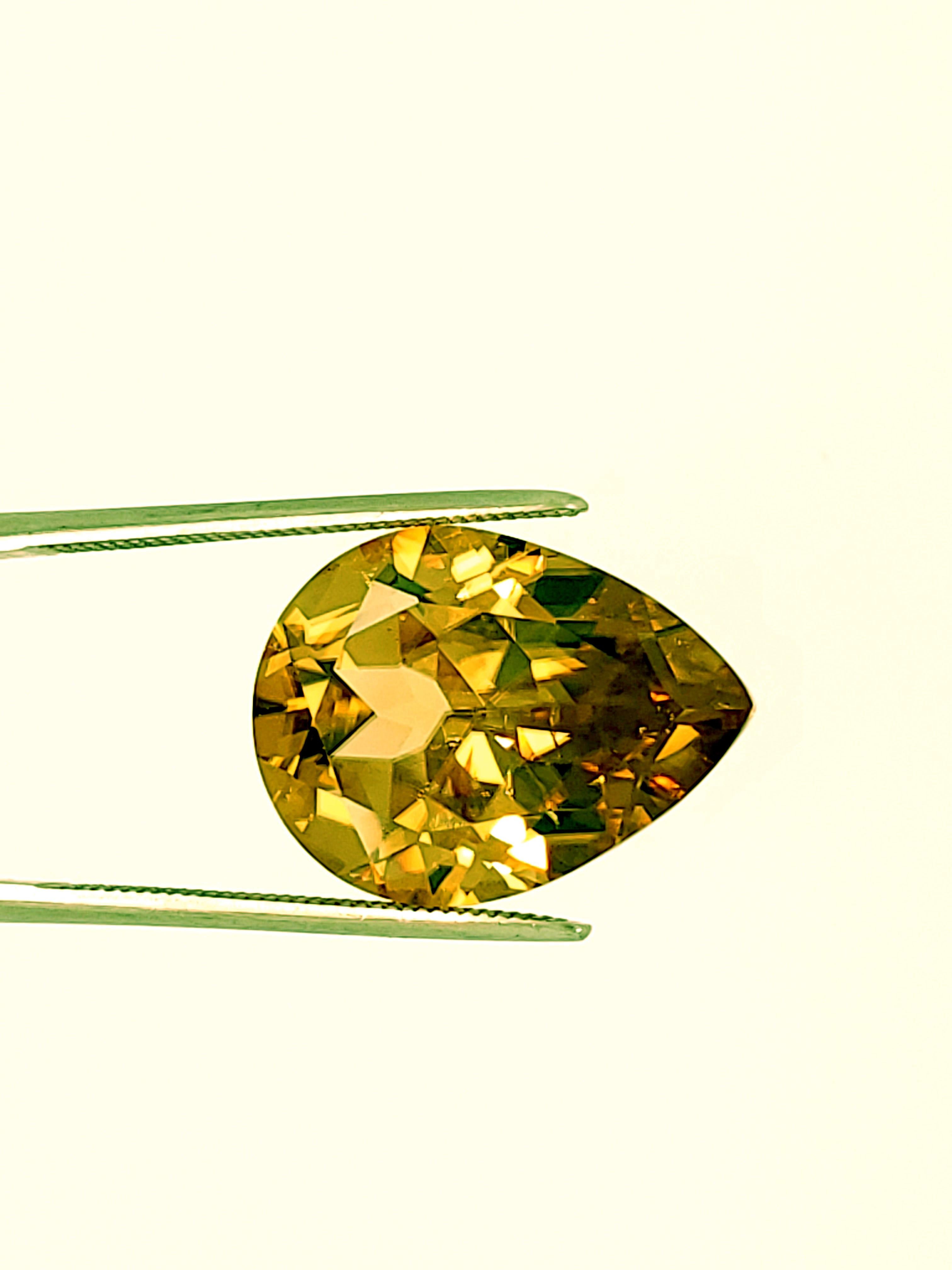 Pear Cut 10.97ct Bright Yellow/Gold Pear Shaped Natural Zircon - U.S. Faceted For Sale
