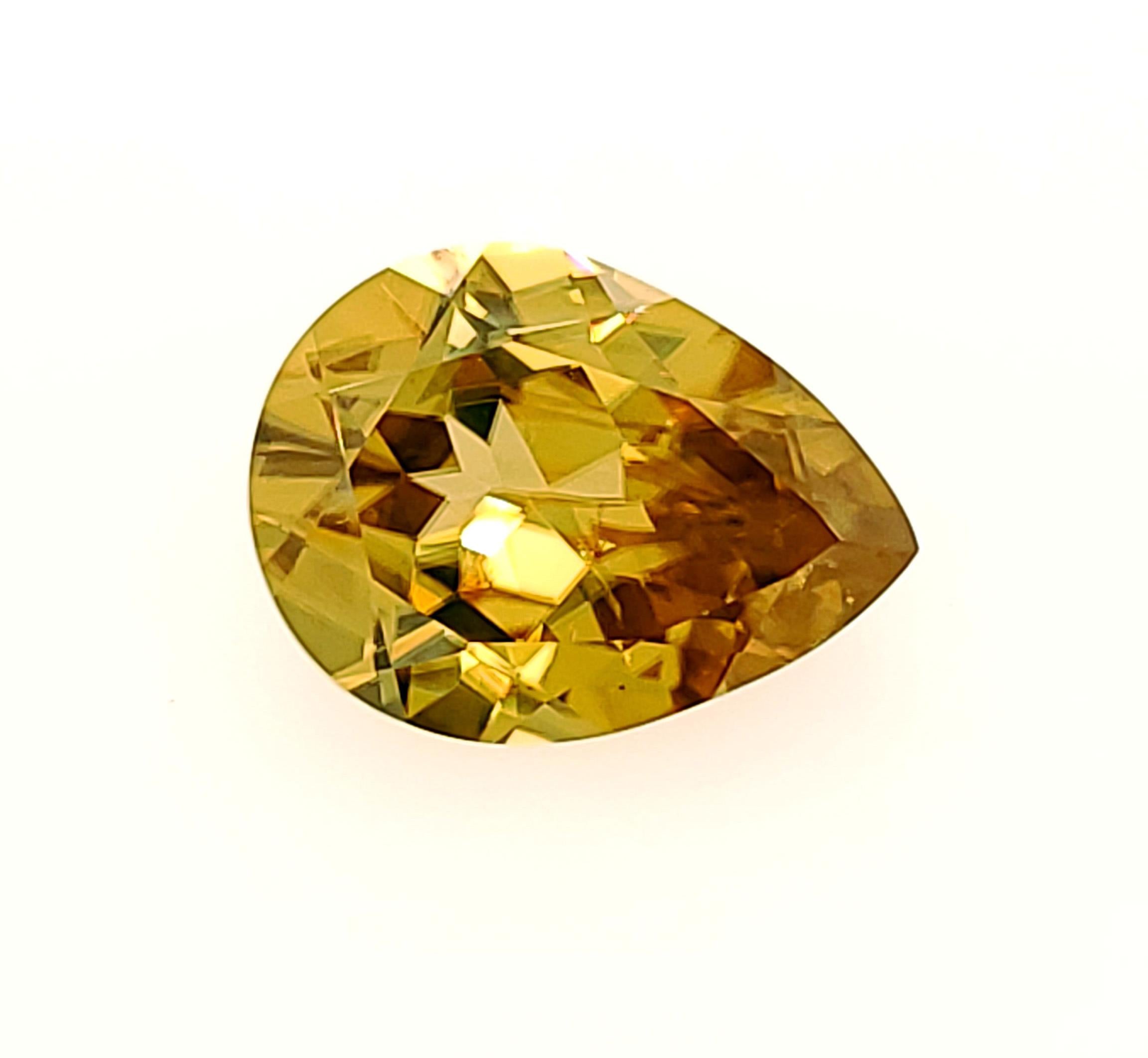 10.97ct Bright Yellow/Gold Pear Shaped Natural Zircon - U.S. Faceted In New Condition For Sale In Methuen, MA