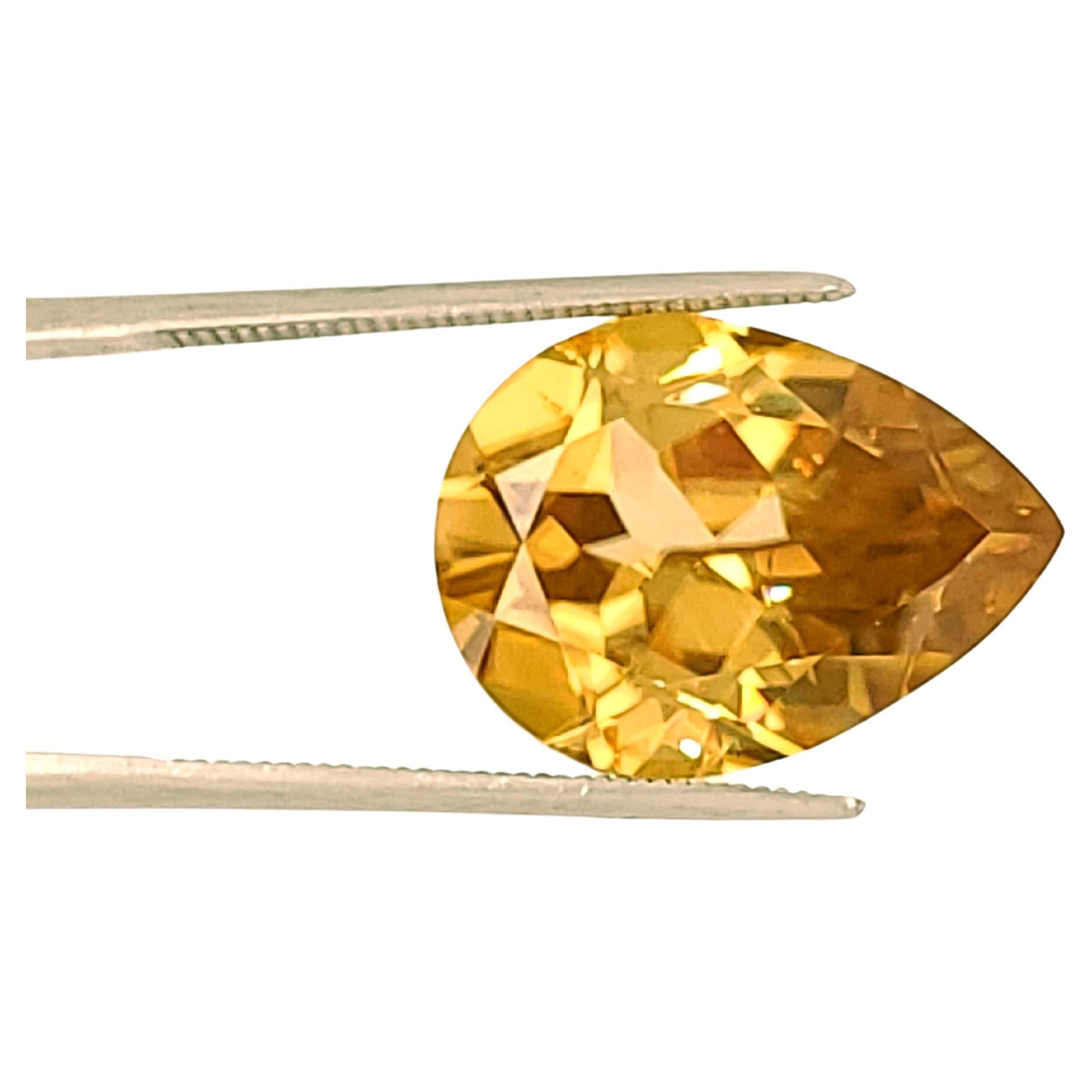 10.97ct Bright Yellow/Gold Pear Shaped Natural Zircon - U.S. Faceted