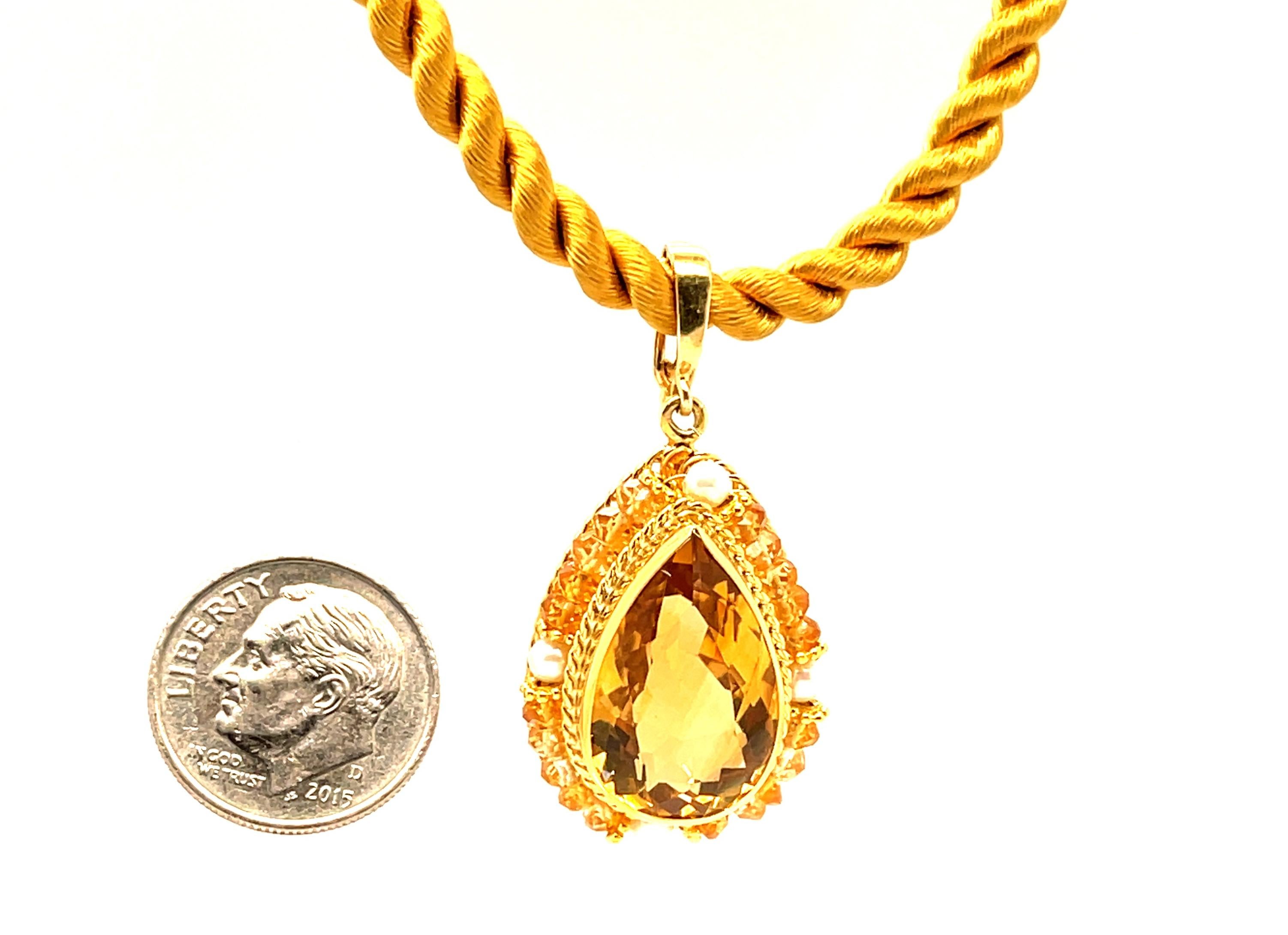 Women's 10.98 Carat Citrine and Pearl Teardrop Enhancer with 18k Yellow Gold Filigree 