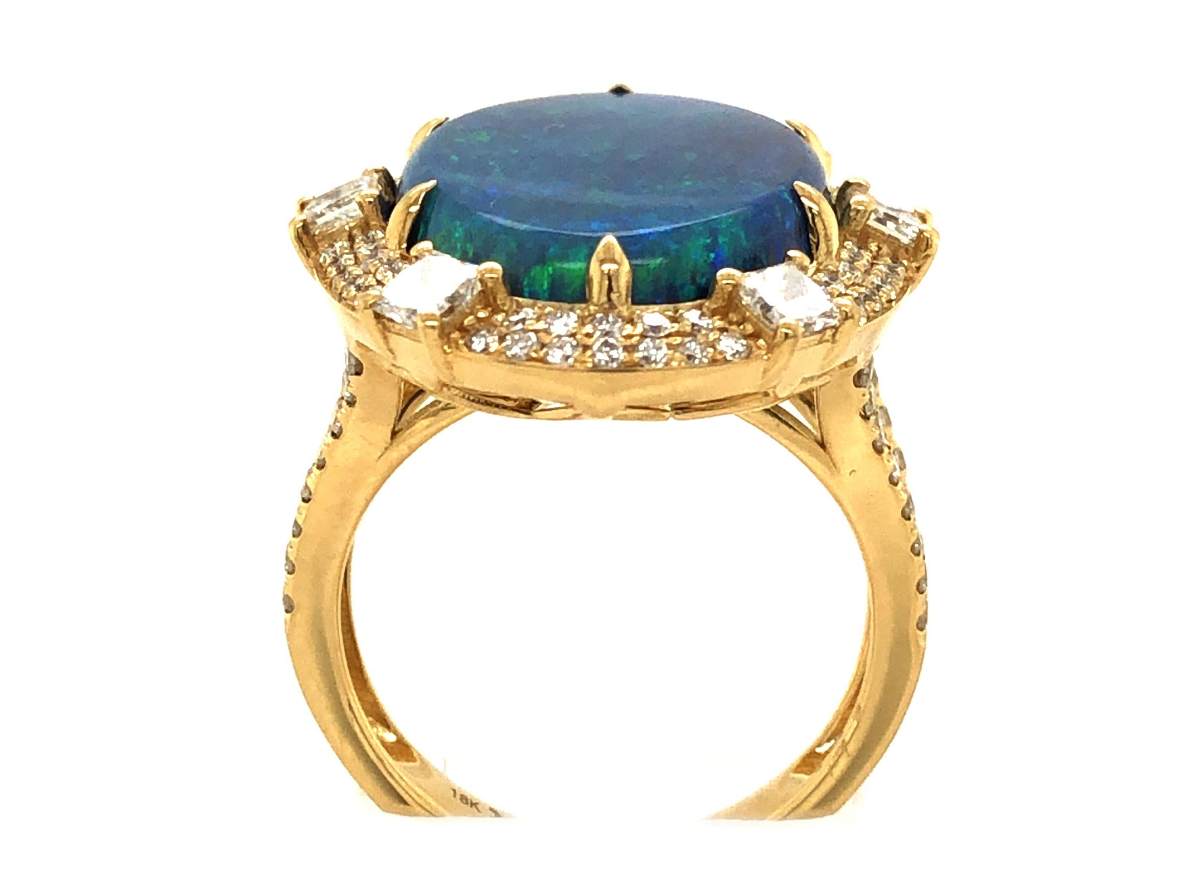 10.98 Carat Oval Black Opal and Diamond Ring  In New Condition For Sale In Great Neck, NY
