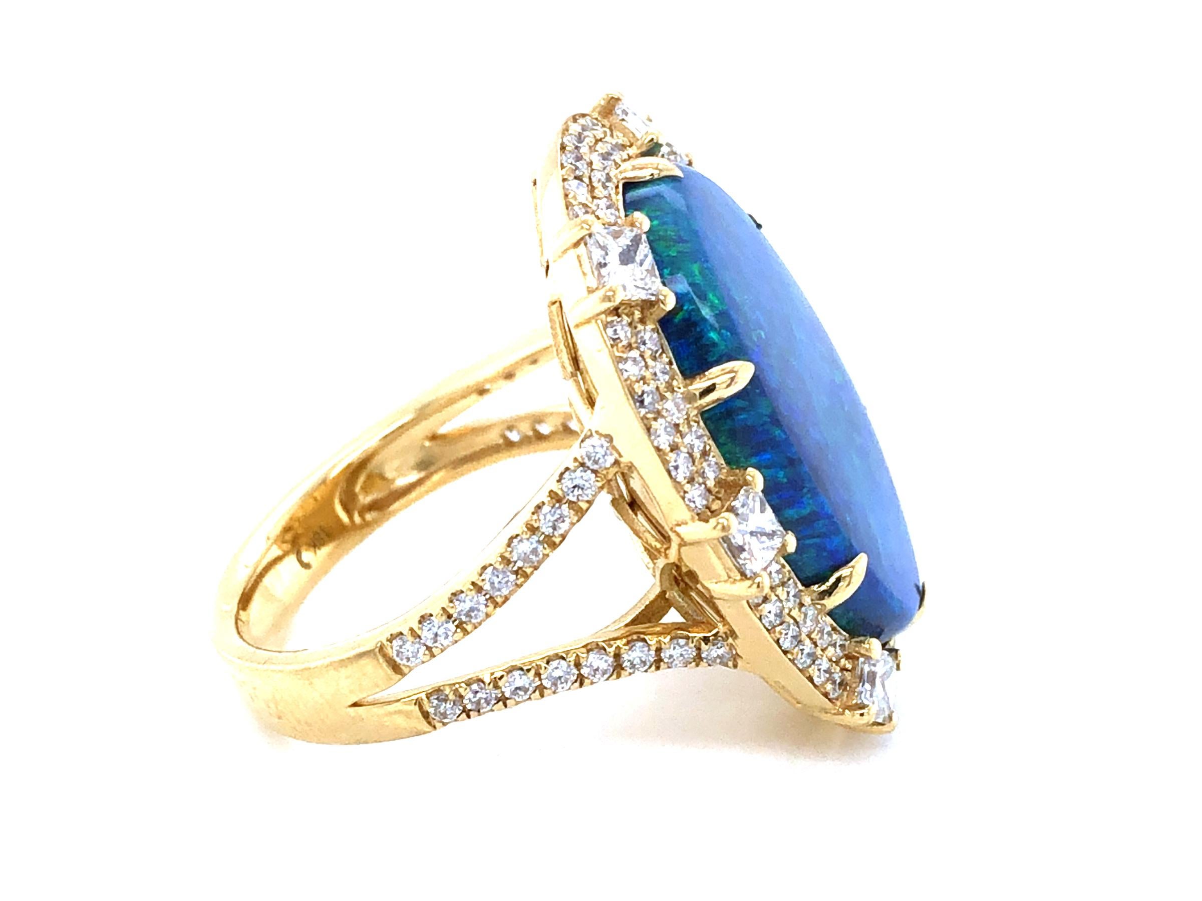 Women's or Men's 10.98 Carat Oval Black Opal and Diamond Ring  For Sale
