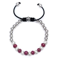 10.98 Carat Ruby, Silver and Stainless Steel beaded Classic Macrame Bracelet
