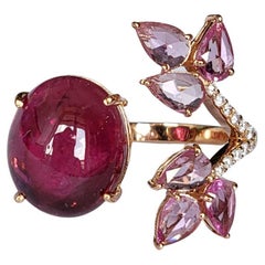 10.98 carats, Tourmaline Cabochon, Pink Sapphires & Diamonds Cocktail Ring