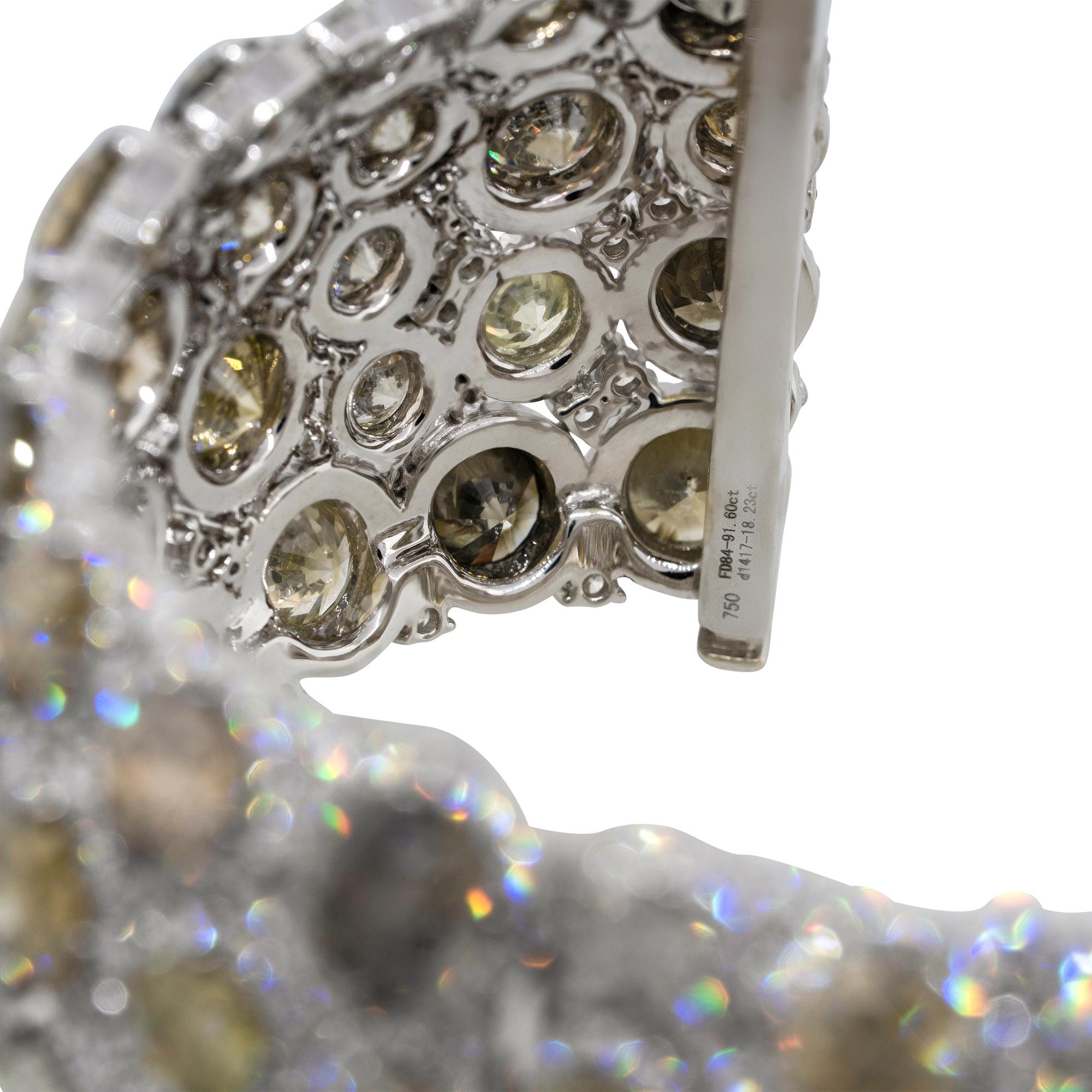109.83 Carat Multi Diamond Cluster Pave Bangle Bracelet 18 Karat in Stock In New Condition In Boca Raton, FL