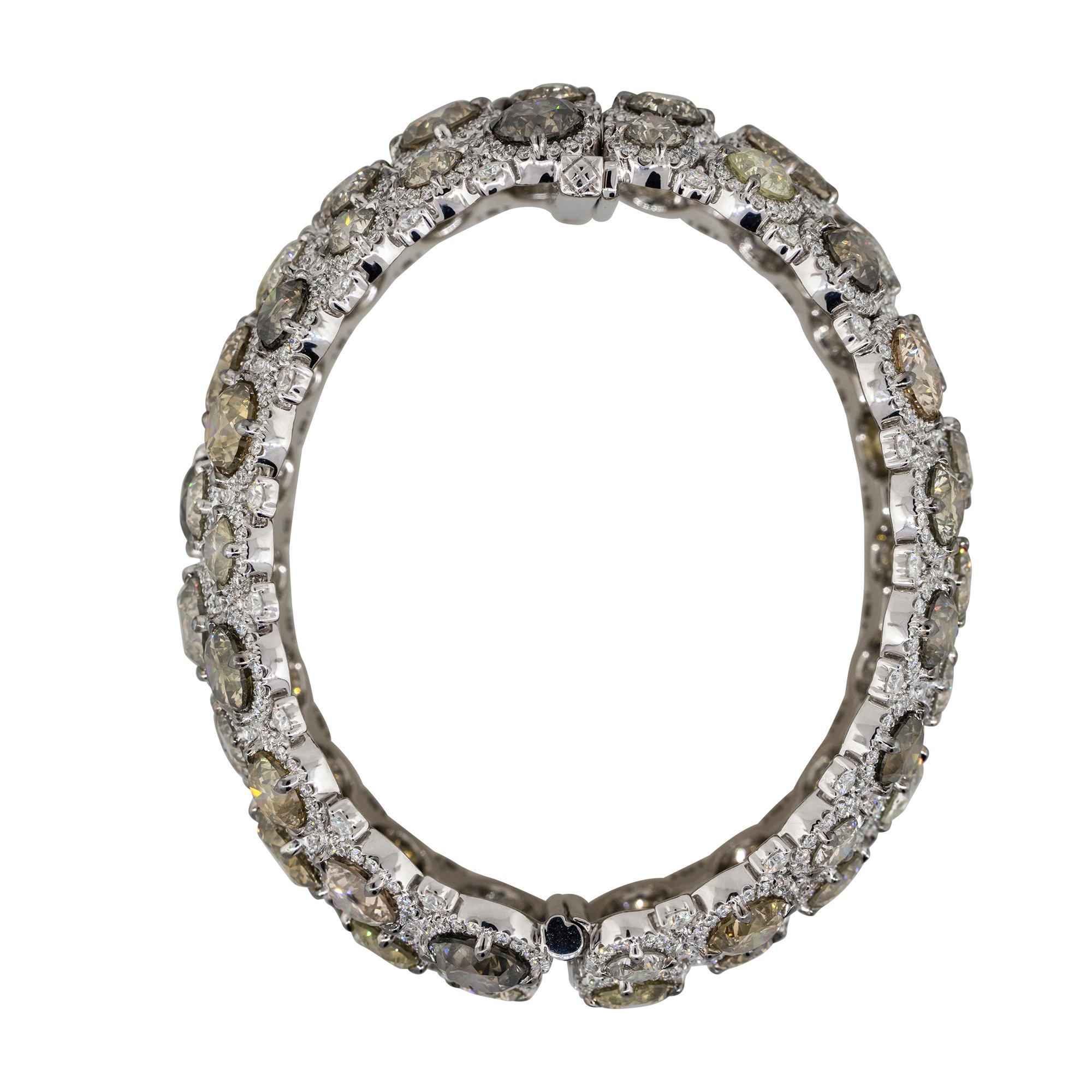Women's or Men's 109.83 Carat Multi Diamond Cluster Pave Bangle Bracelet 18 Karat in Stock