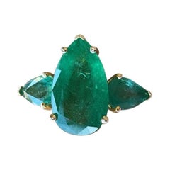 10.99 Carat Pear Shape Emerald Three Stone Engagement Ring