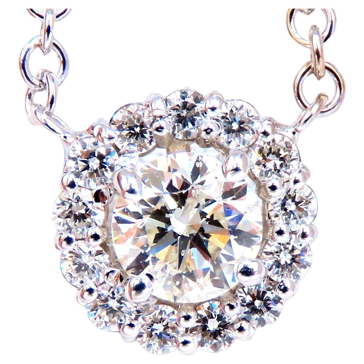1.09ct Natural Diamonds Halo Cluster Necklace 14kt For Sale