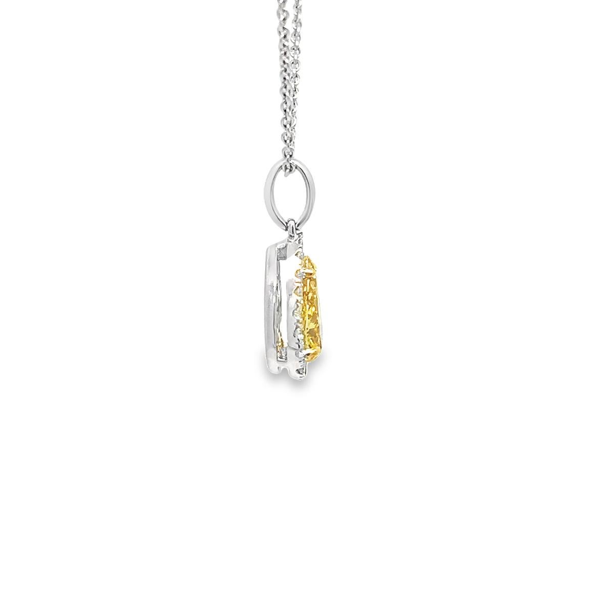 Aesthetic Movement 1.09CT Total weight Fancy Vivid Orangy Yellow Pendant Necklace, set in 18kyw GIA For Sale