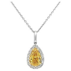 1.09CT Total weight Fancy Vivid Orangy Yellow Pendant Necklace, set in 18kyw GIA